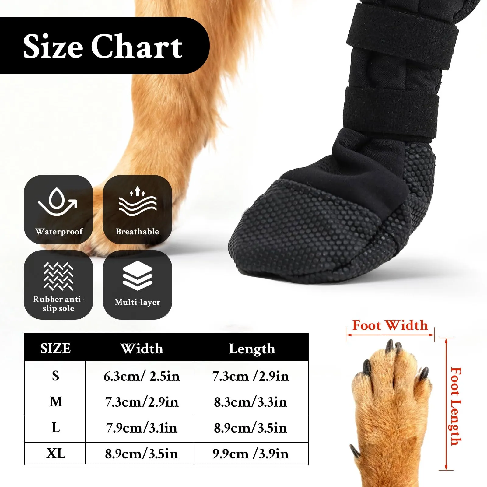 CHONGQILAO Scarpe di Protezione e Recupero per Cani Impermeabili e Antiscivolo, Taglia M, Nero - immagine 2
