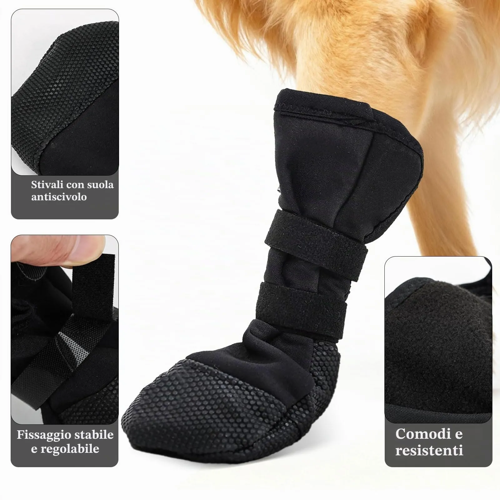 CHONGQILAO Scarpe di Protezione e Recupero per Cani, Calze Impermeabili e Antiscivolo per Zampe Ferite, Taglia XL, Nero - immagine 3