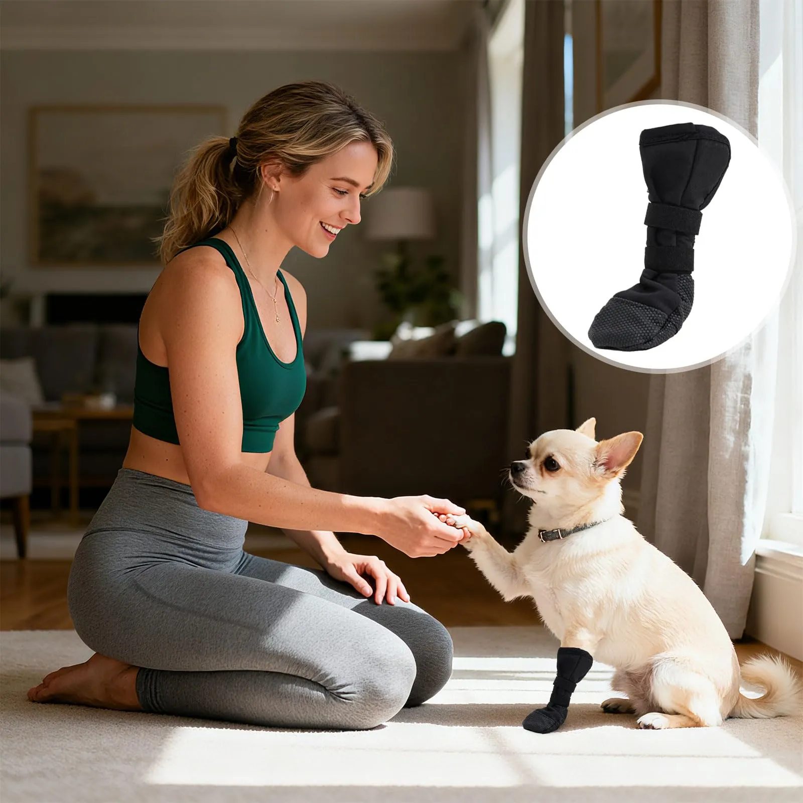 CHONGQILAO Scarpe di Protezione e Recupero per Cani, Calze Impermeabili e Antiscivolo per Zampe Ferite, Taglia XL, Nero - immagine 6