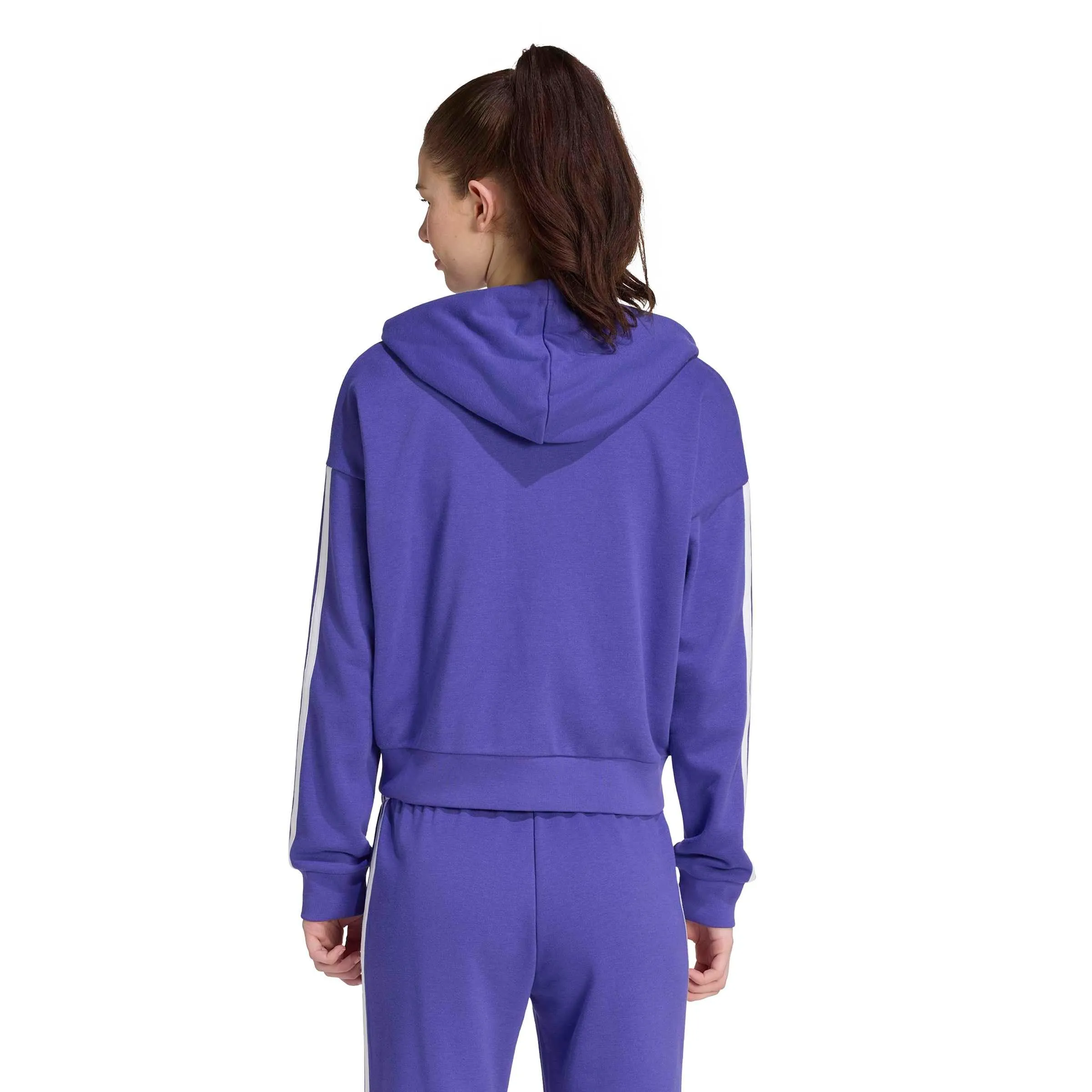 adidas Donna Essentials 3-Stripes French Terry Full Zip Hoodie, Pure Purple/White, M - immagine 2