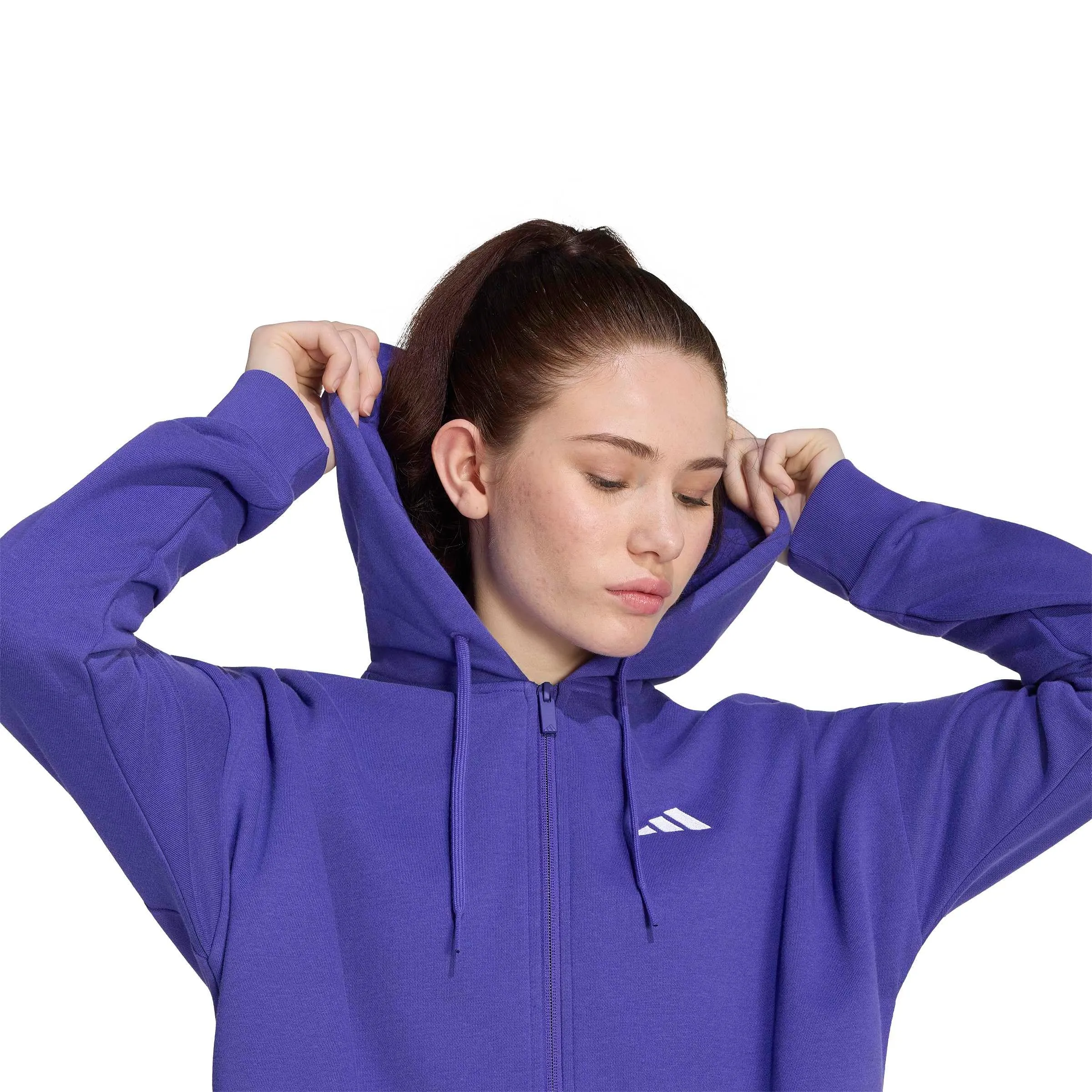 adidas Donna Essentials 3-Stripes French Terry Full Zip Hoodie, Pure Purple/White, M - immagine 5