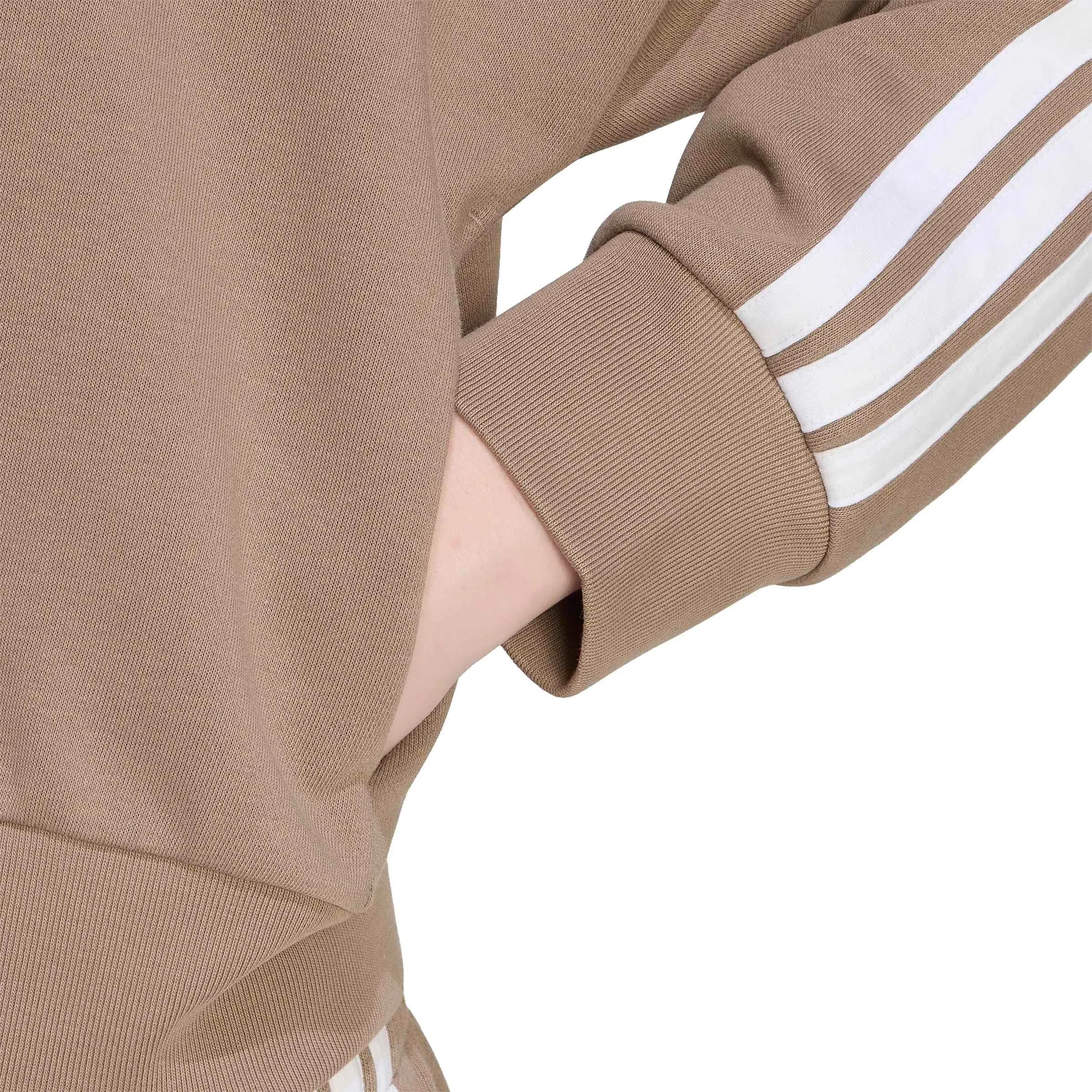 adidas Donna Essentials 3-Stripes French Terry Full Zip Hoodie, Khaki Six/White, M - immagine 4