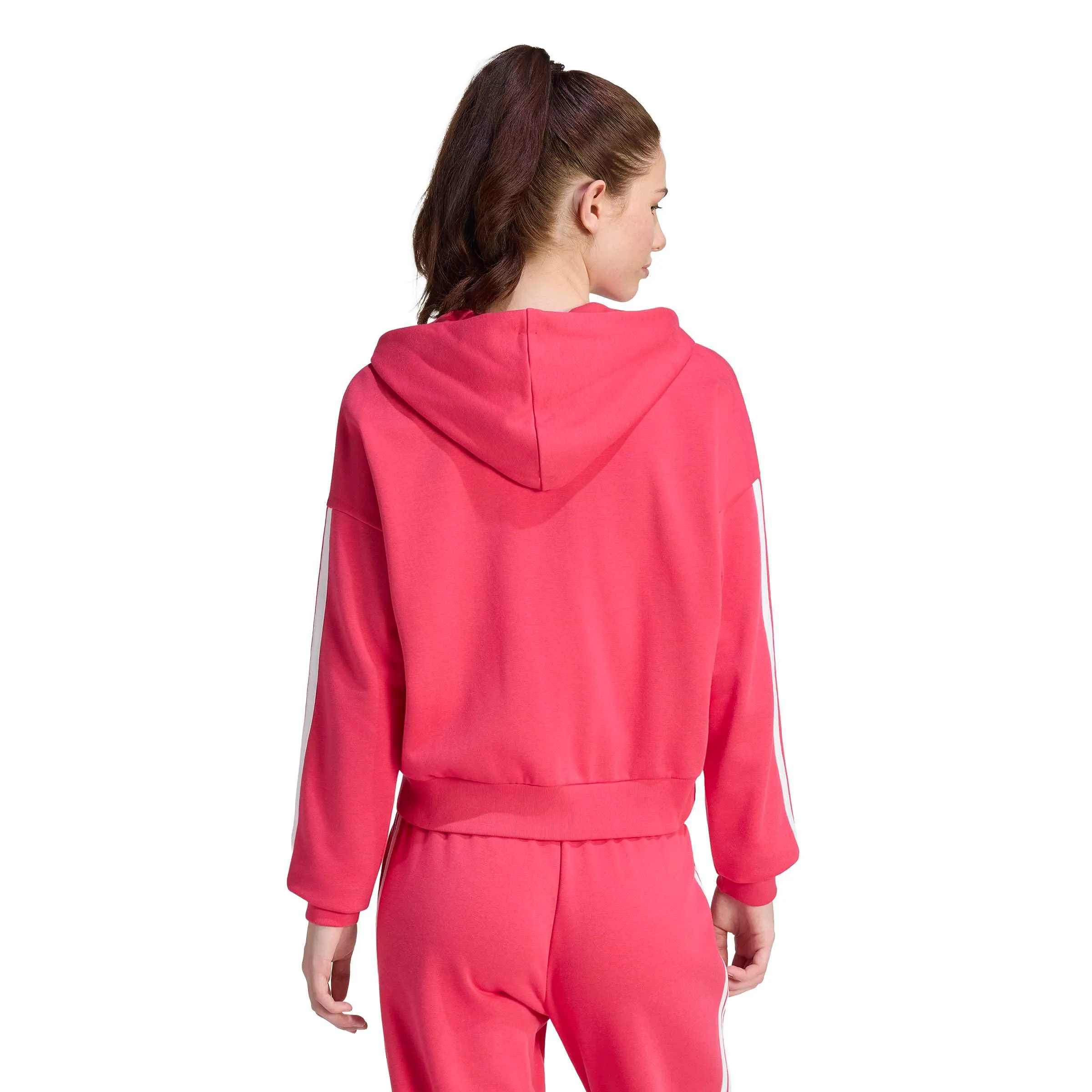adidas Donna Essentials 3-Stripes French Terry Full Zip Hoodie Sweatshirt, Power Pink/White, XS - immagine 2