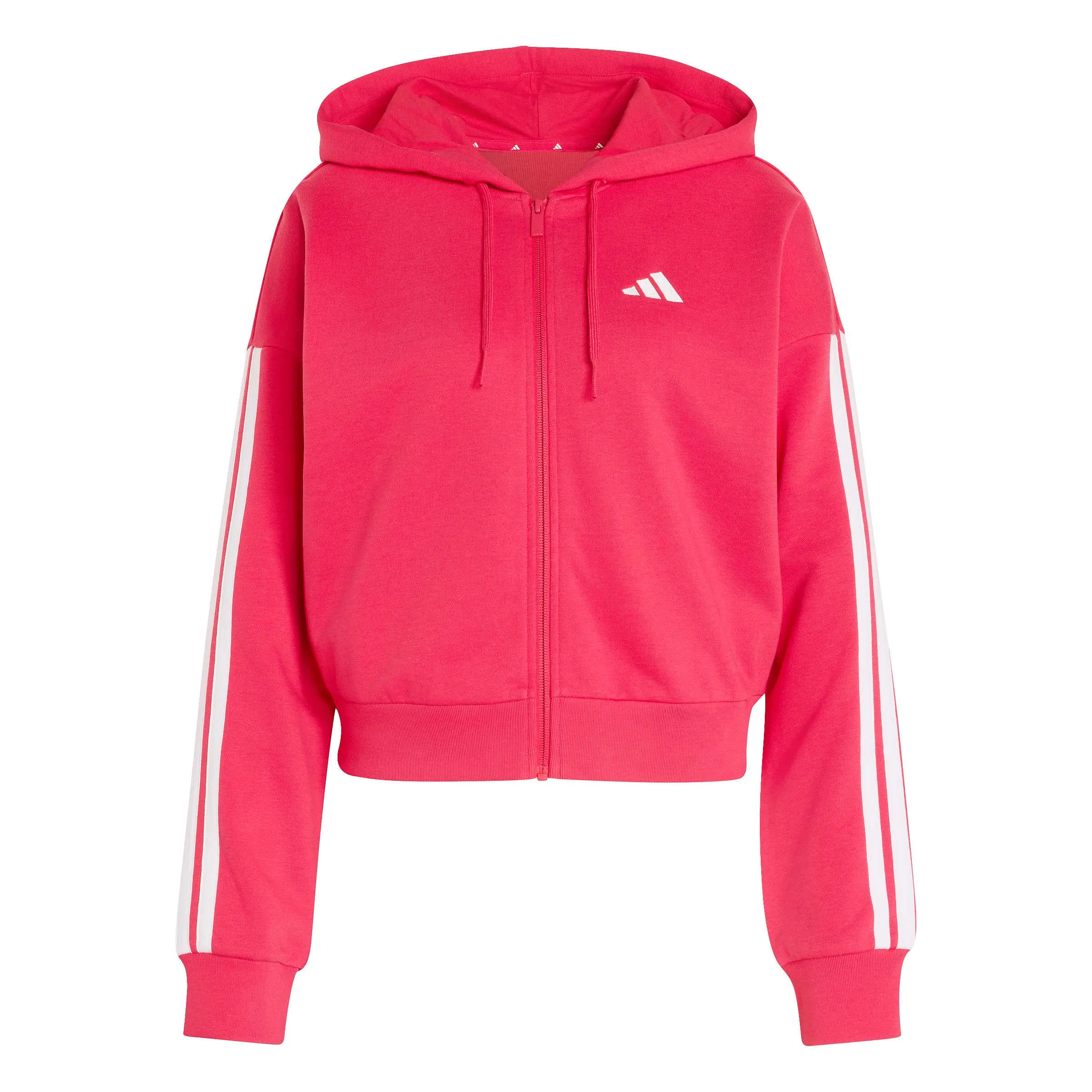 adidas Donna Essentials 3-Stripes French Terry Full Zip Hoodie, Power Pink/White, L - immagine 1