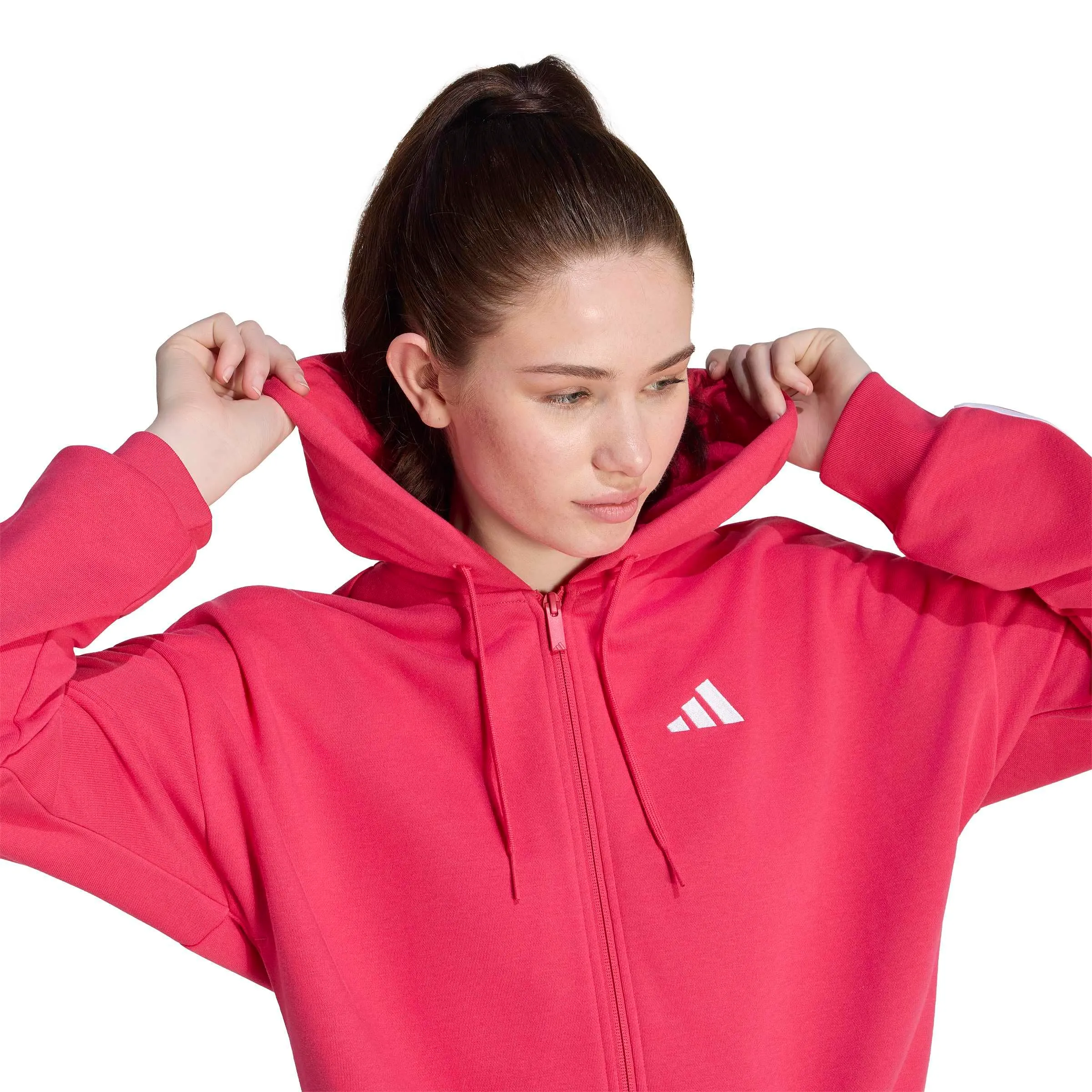 adidas Donna Essentials 3-Stripes French Terry Full Zip Hoodie Sweatshirt, Power Pink/White, S - immagine 4