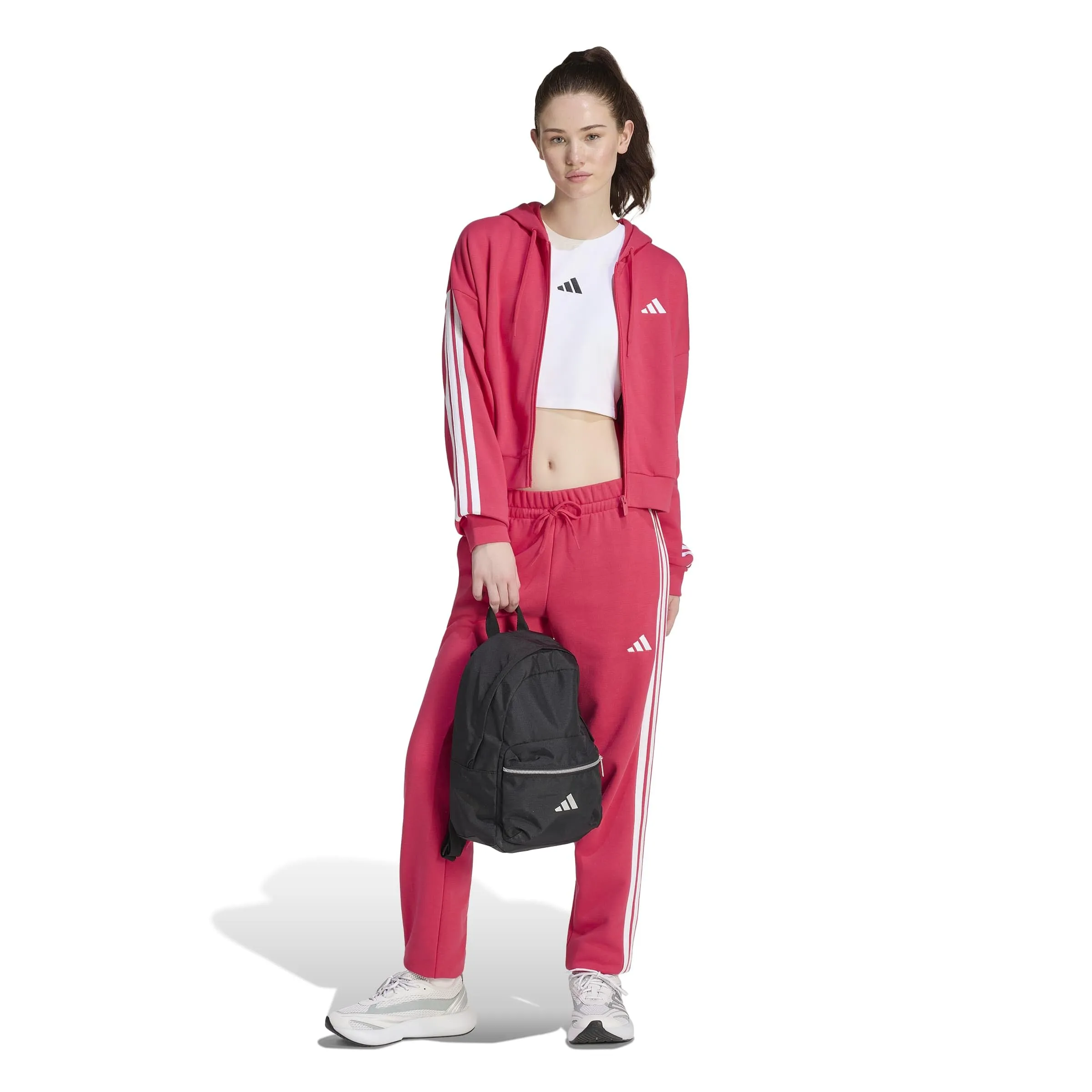 adidas Donna Essentials 3-Stripes French Terry Full Zip Hoodie, Power Pink/White, M - immagine 5