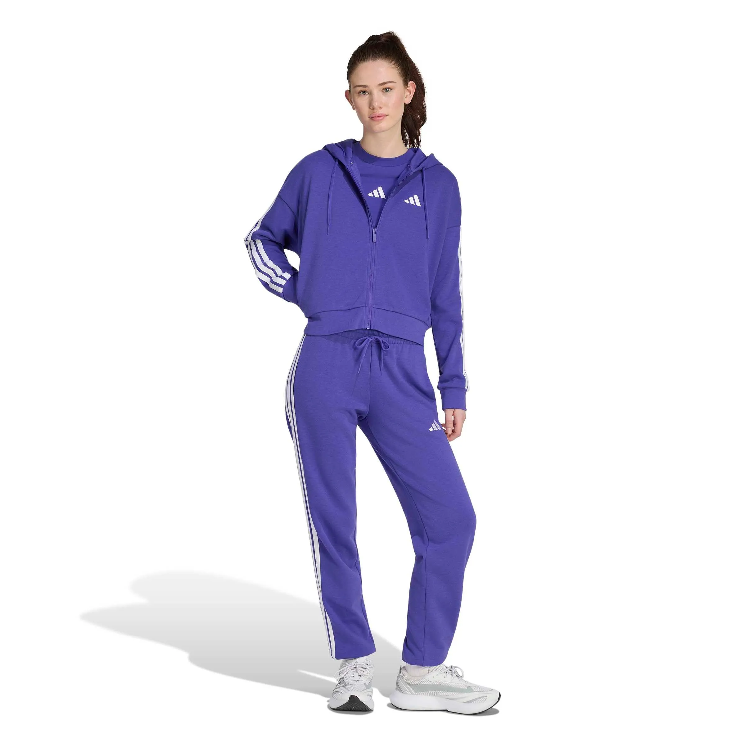 adidas Essentials 3-Stripes French Terry Full Zip Hoodie, Pure Purple/White, S - immagine 6