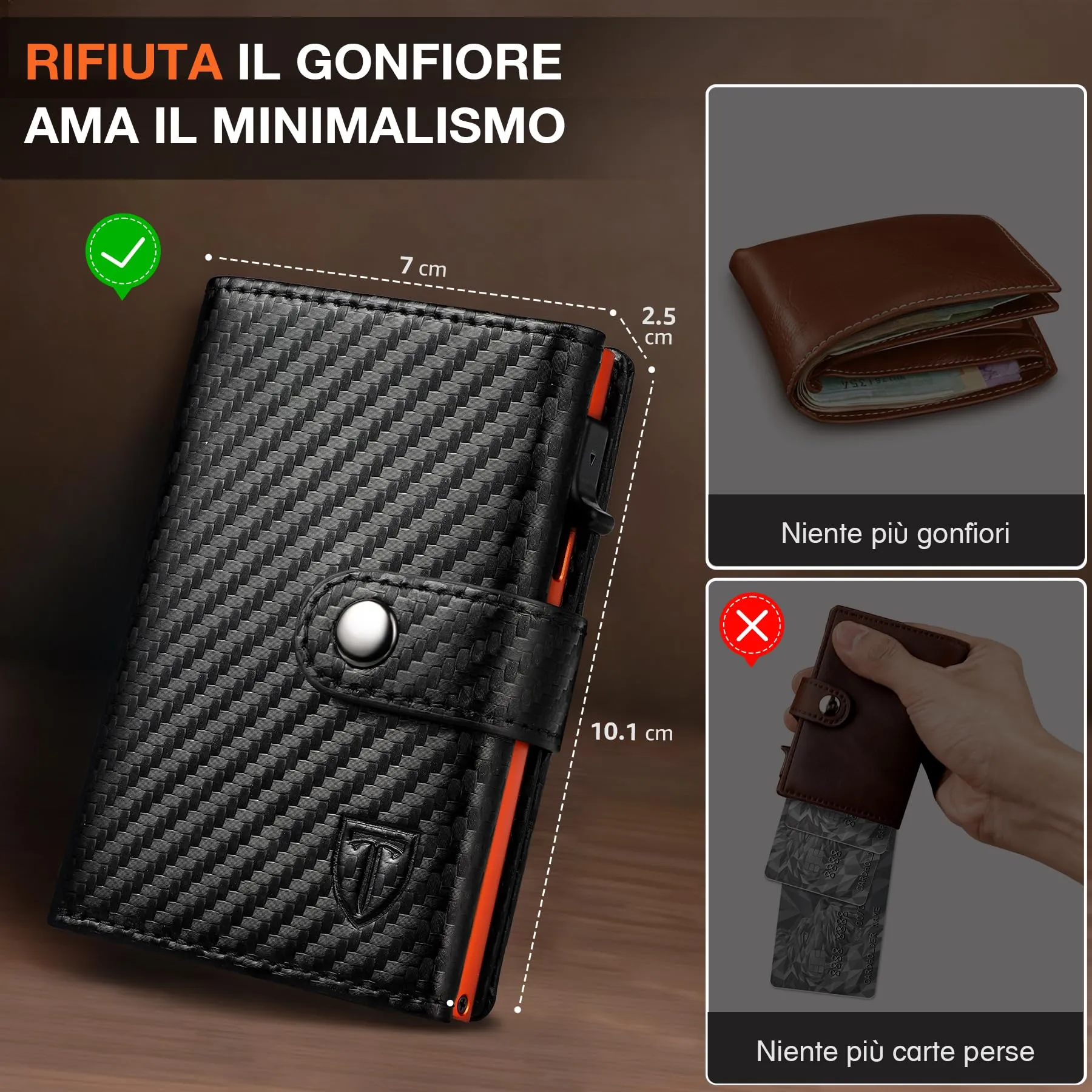 TENBST Portafoglio Uomo e Donna con Protezione RFID, Porta Carte per 10 Carte, Portamonete e Scomparto Banconote - immagine 3