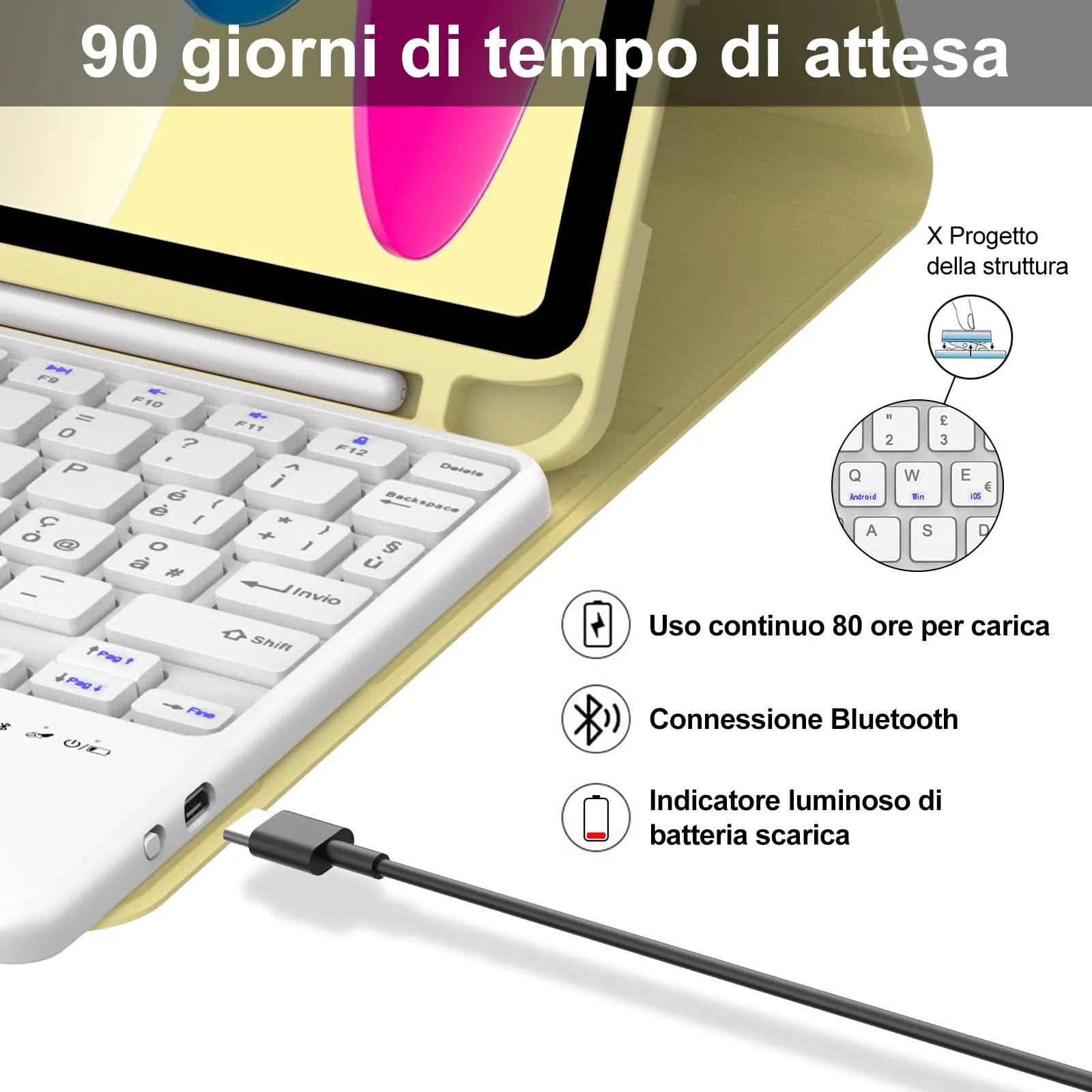 Tastiera per iPad A16 11 Generazione 11" 2025/10 Generazione 2022 10.9" - immagine 4