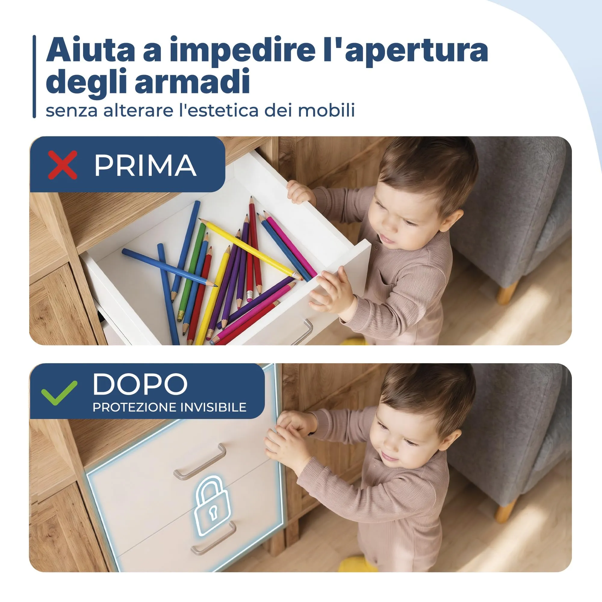 Hoffenbach Blocca Cassetti per Bambini, Chiusura Magnetica per Cassetti e Ante, 30 Serrature + 6 Chiavi, Nero - immagine 3