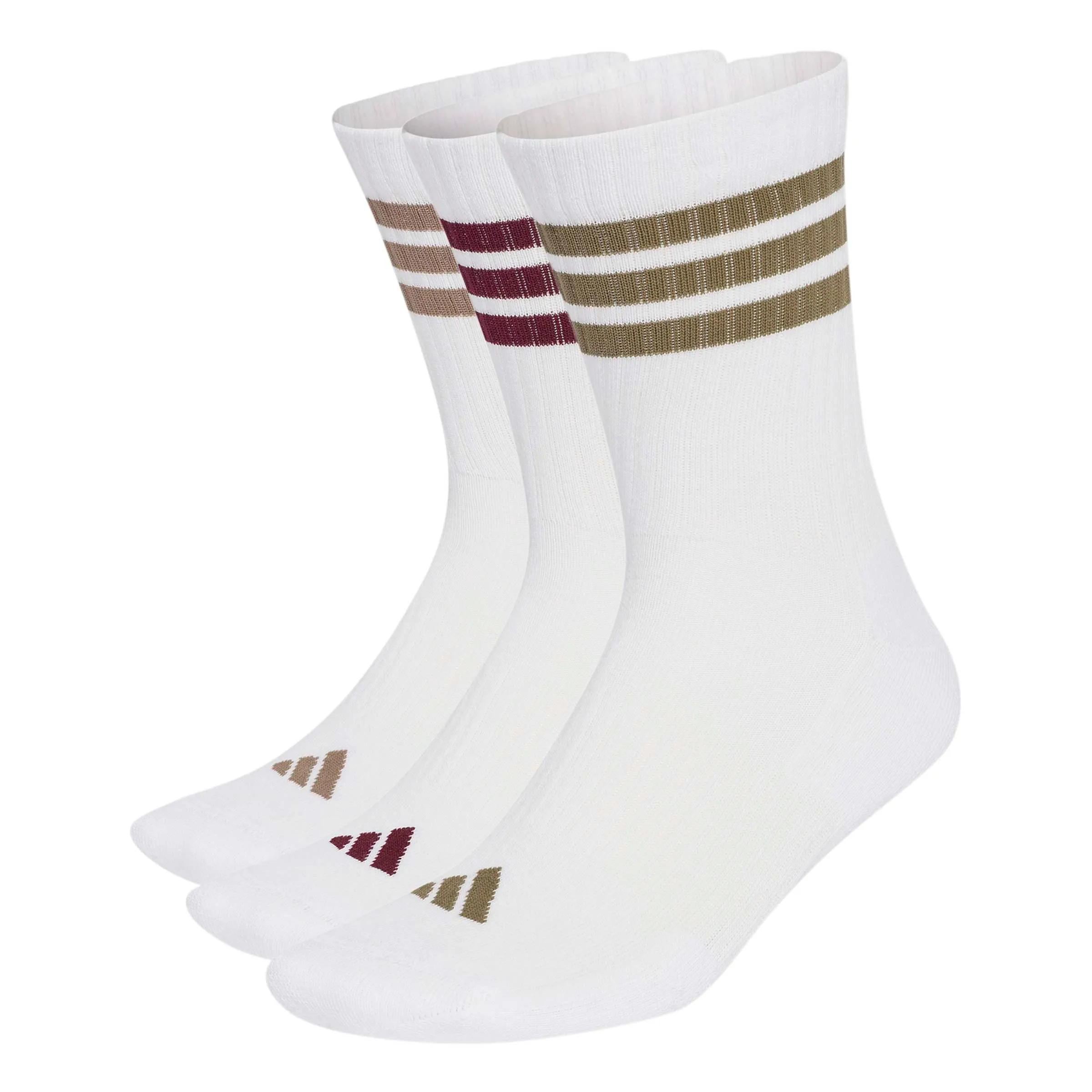 adidas 3Stripes Cushioned Sportswear Crew Socks, 3 Pair Pack, white/olive strata/Khaki Six/maroon, S - immagine 1