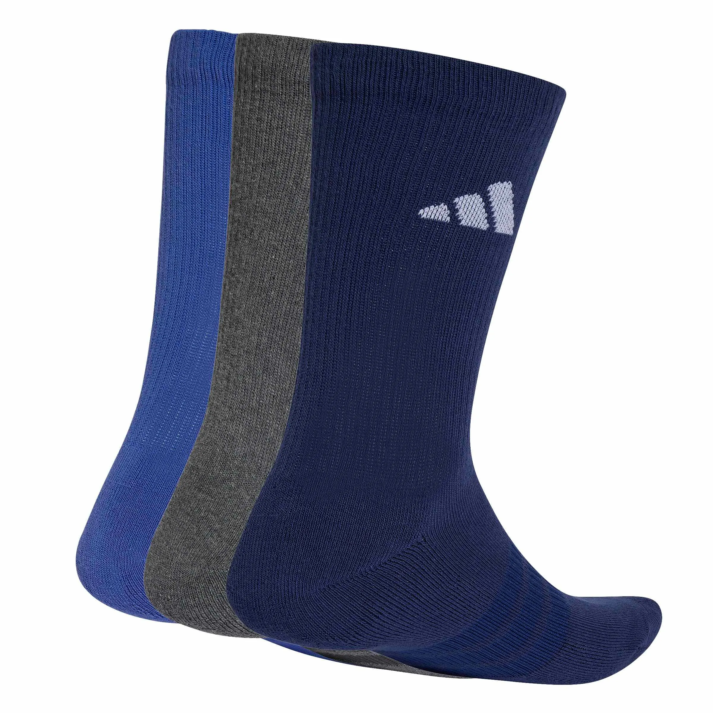 adidas Cushioned Sportswear Crew Socks 3 Pair Pack, Dual Indigo/Dark Grey Heather/Dark Blue/White, M - immagine 3