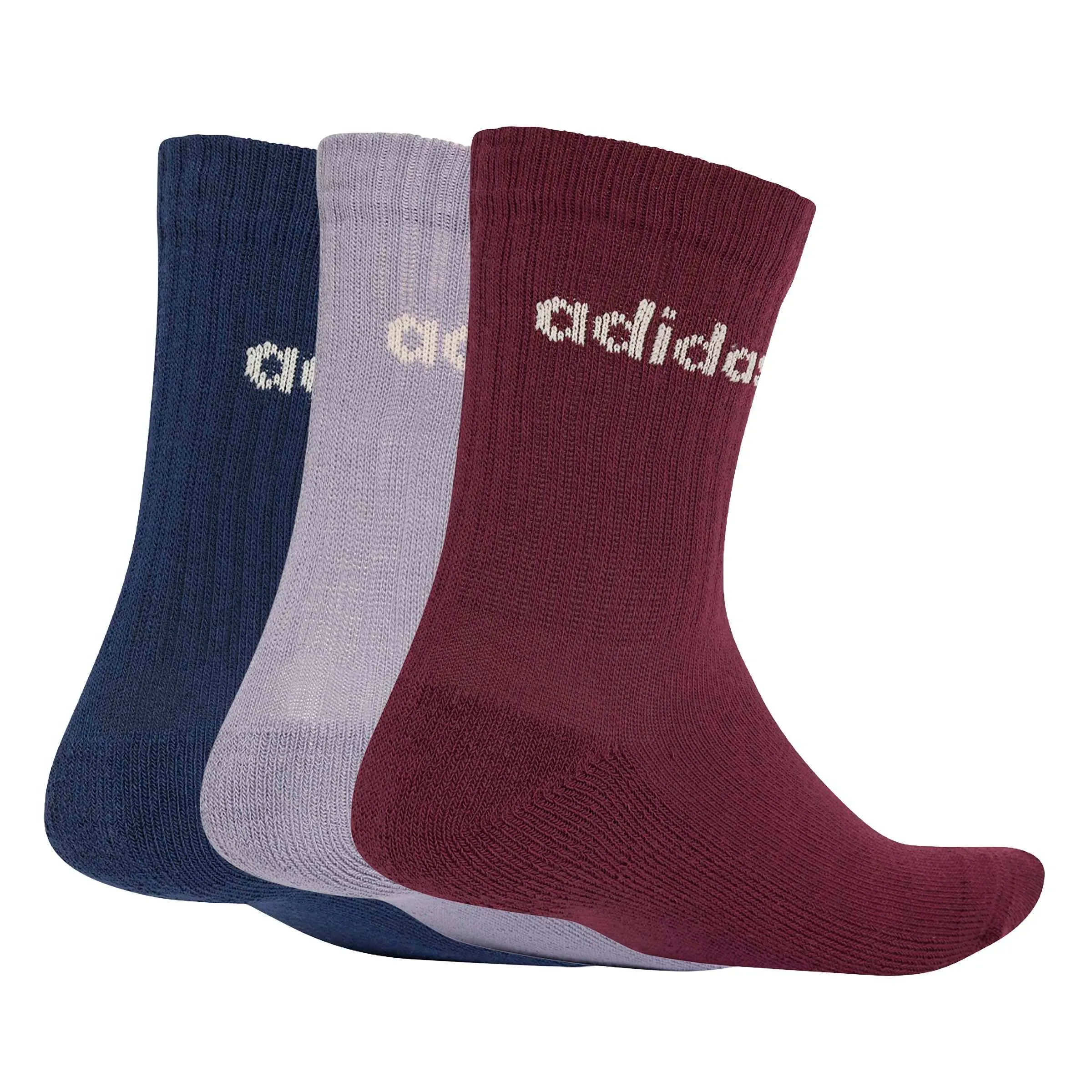 adidas Linear Crew Cushioned Socks, 3 Pairs, Maroon/Slate/Night Indigo, M - immagine 3