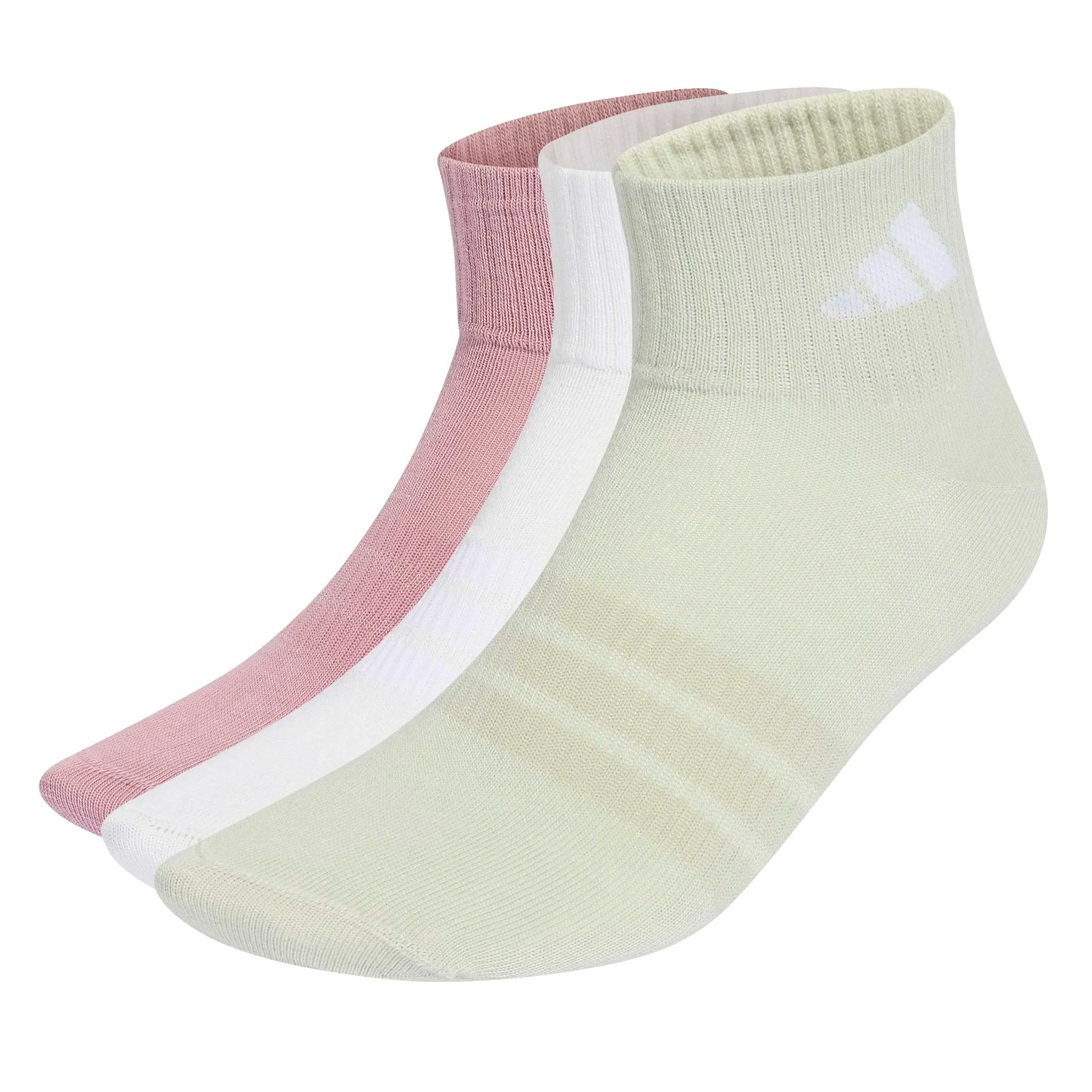 adidas Thin&Light Sportswear Ankle Socks 3 Pair Pack, Magic Mauve/White/Halo Green/Grey Four, M - immagine 5