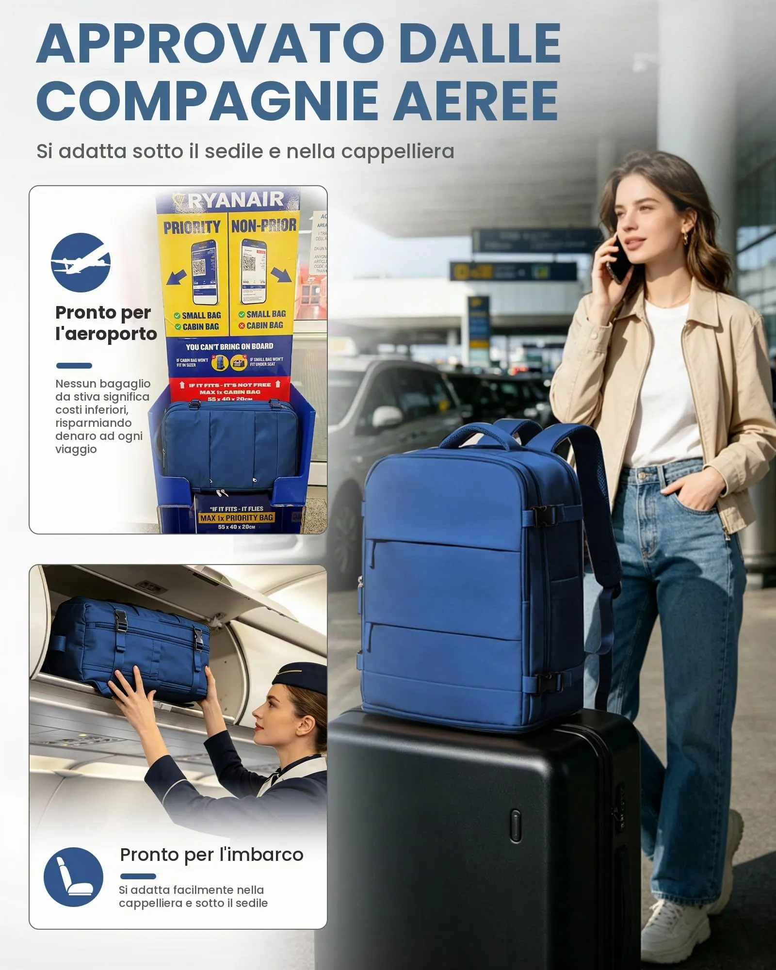 BJLFS Borse da Cabina per Ryanair 40x30x20 Bagaglio a mano Donna Uomo - immagine 4
