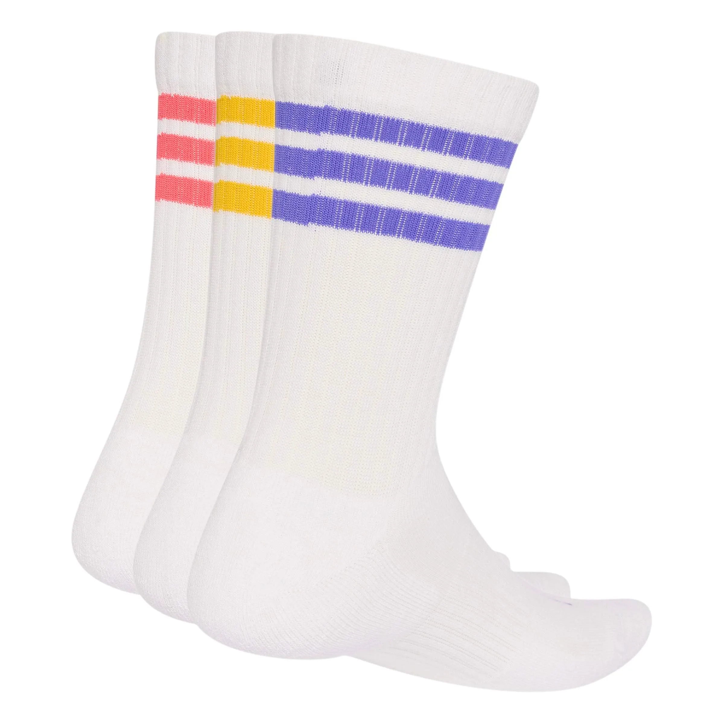 adidas 3Stripes Cushioned Sportswear Crew Socks, 3 Pair Pack, White/Solar Purple/Crew Yellow/Pure Turbo, XXL - immagine 3