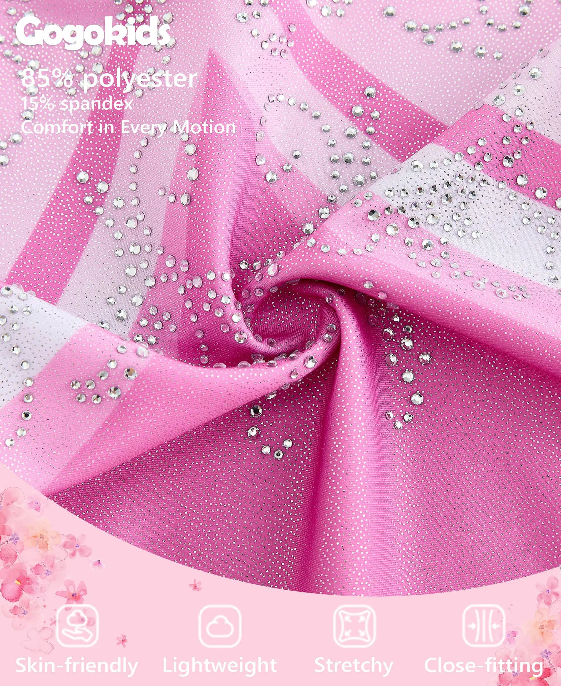 Gogokids Body da ginnastica per ragazze con strass e pantaloncini, Sfumato rosa-c, 8-9 anni - immagine 4