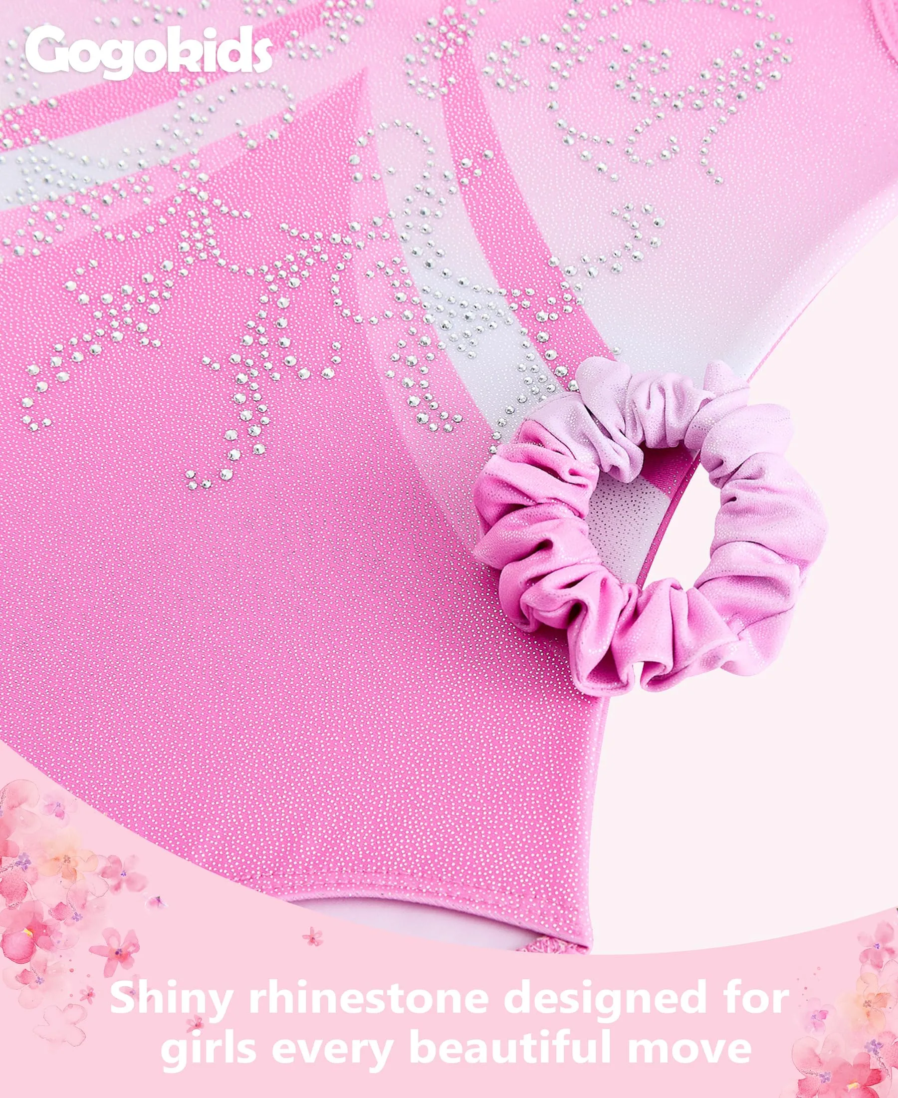Gogokids Body da ginnastica per ragazze con strass e pantaloncini, Sfumato rosa-c, 8-9 anni - immagine 5