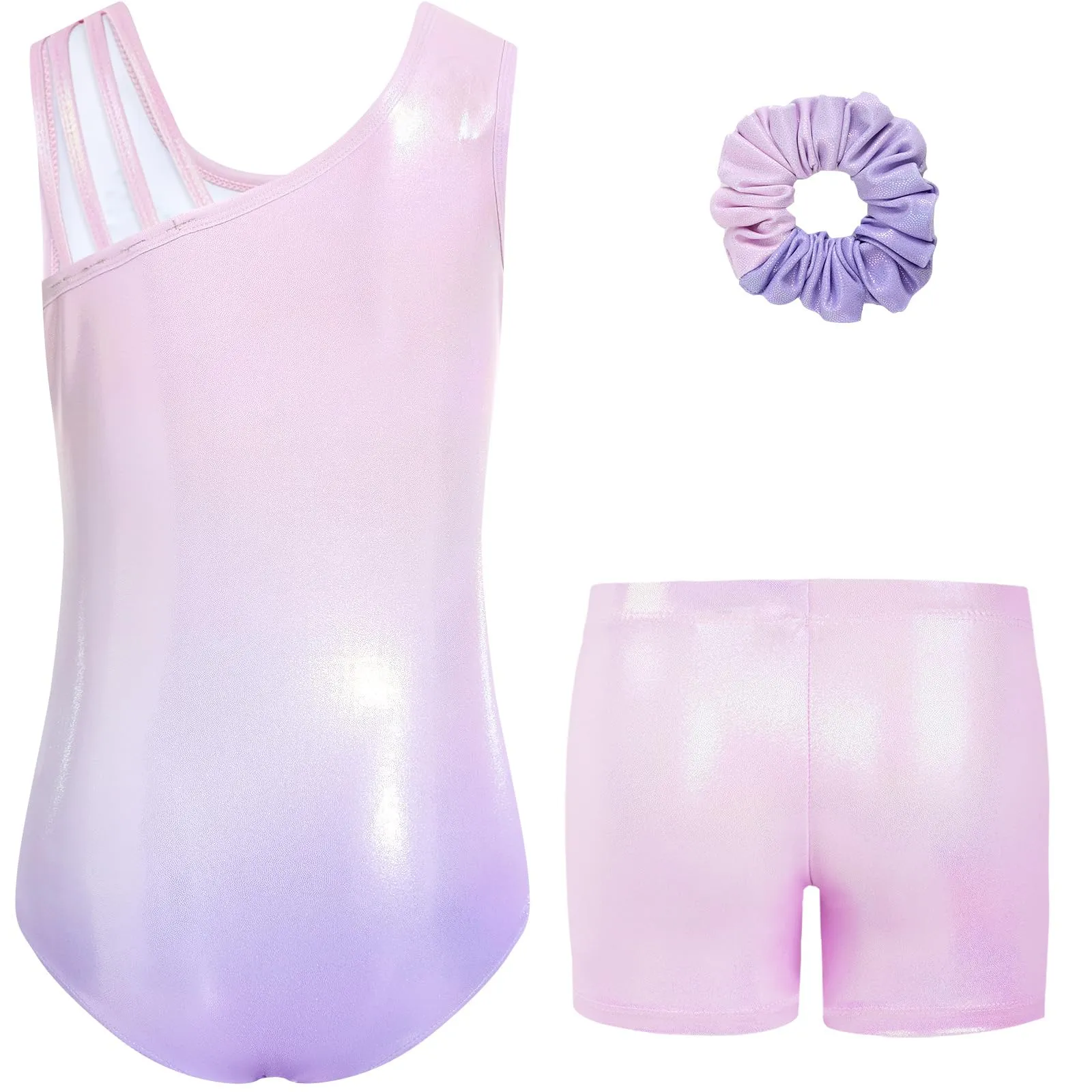Gogokids Set da ginnastica a tre pezzi per bambina, body senza maniche con pantaloncini e fascia per capelli, leotard da danza balletto con brillantini - immagine 2
