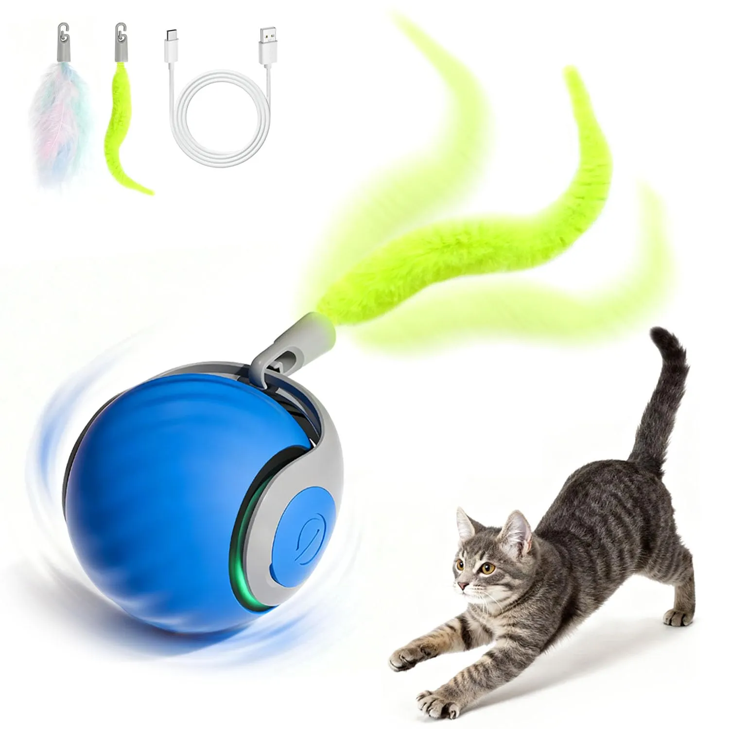 Kinizuxi Giocattolo Interattivo per Gatti Palla Automatica Ricaricabile con 2 Modalità e Attivazione da Movimento - Blu - immagine 1