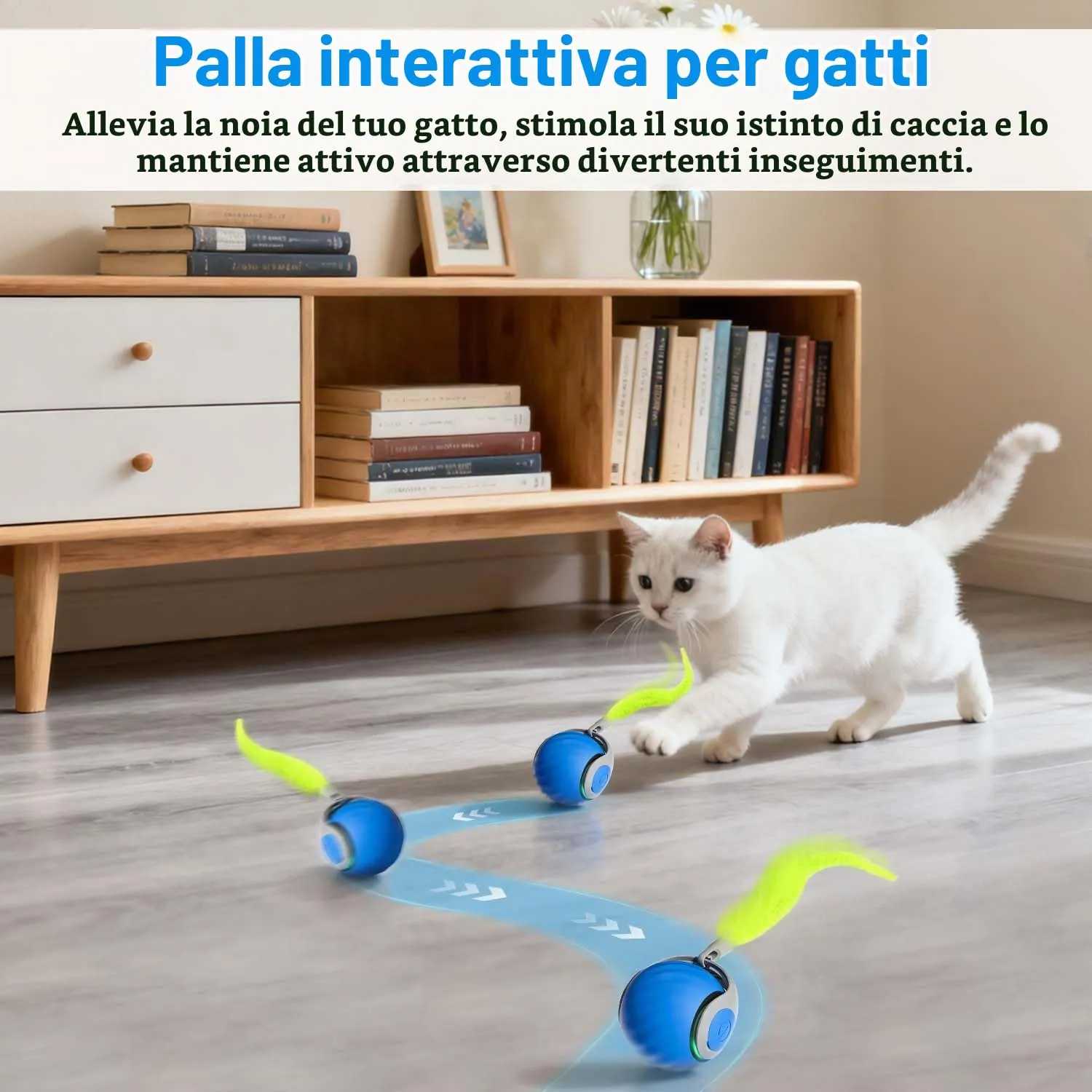 Kinizuxi Giocattolo Interattivo per Gatti Palla Automatica Ricaricabile con 2 Modalità e Attivazione da Movimento - Blu - immagine 2
