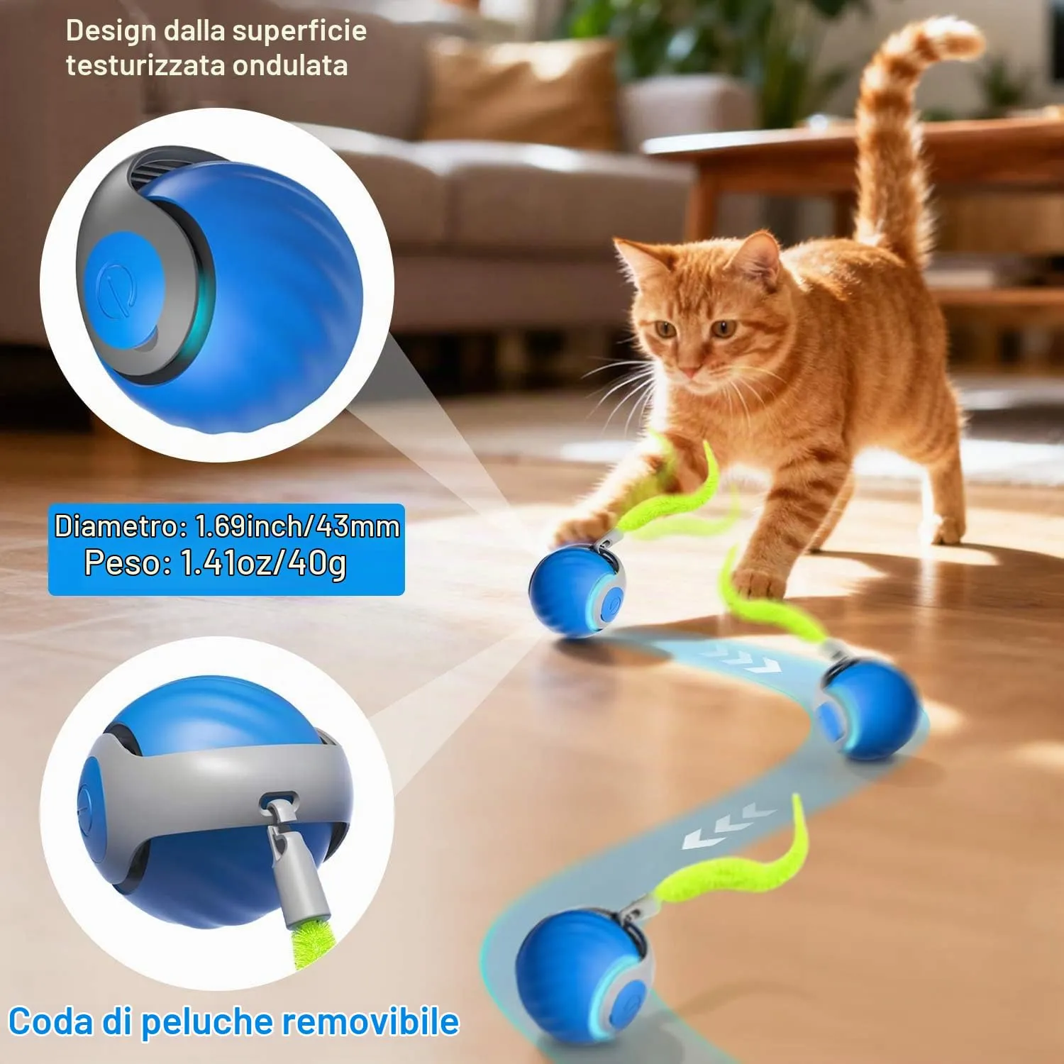 Kinizuxi Giocattolo Interattivo per Gatti Palla Automatica Ricaricabile con 2 Modalità e Attivazione da Movimento - Blu - immagine 6