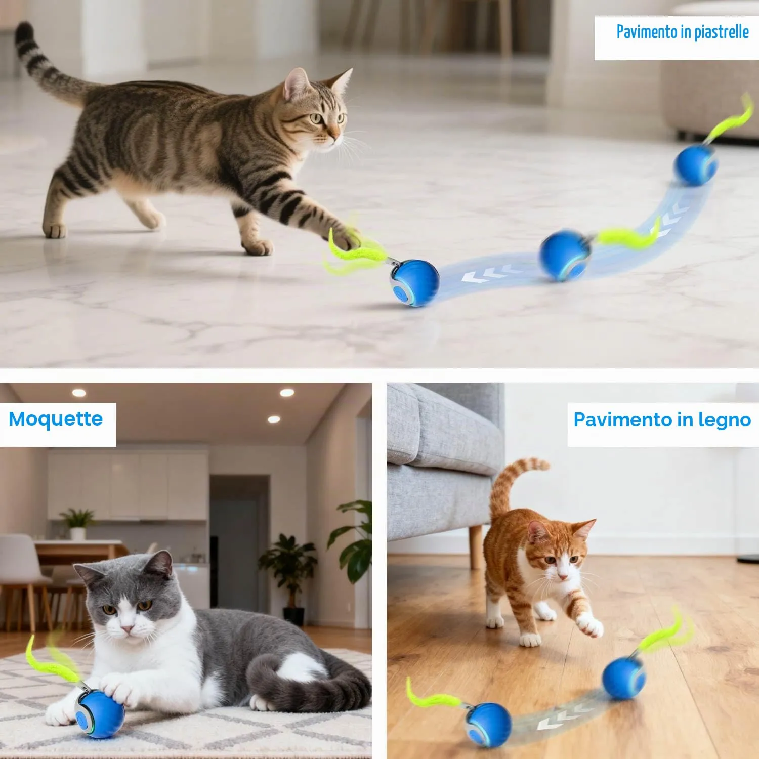 Kinizuxi Giocattolo Interattivo per Gatti Palla Automatica Ricaricabile con 2 Modalità e Attivazione da Movimento - Blu - immagine 7
