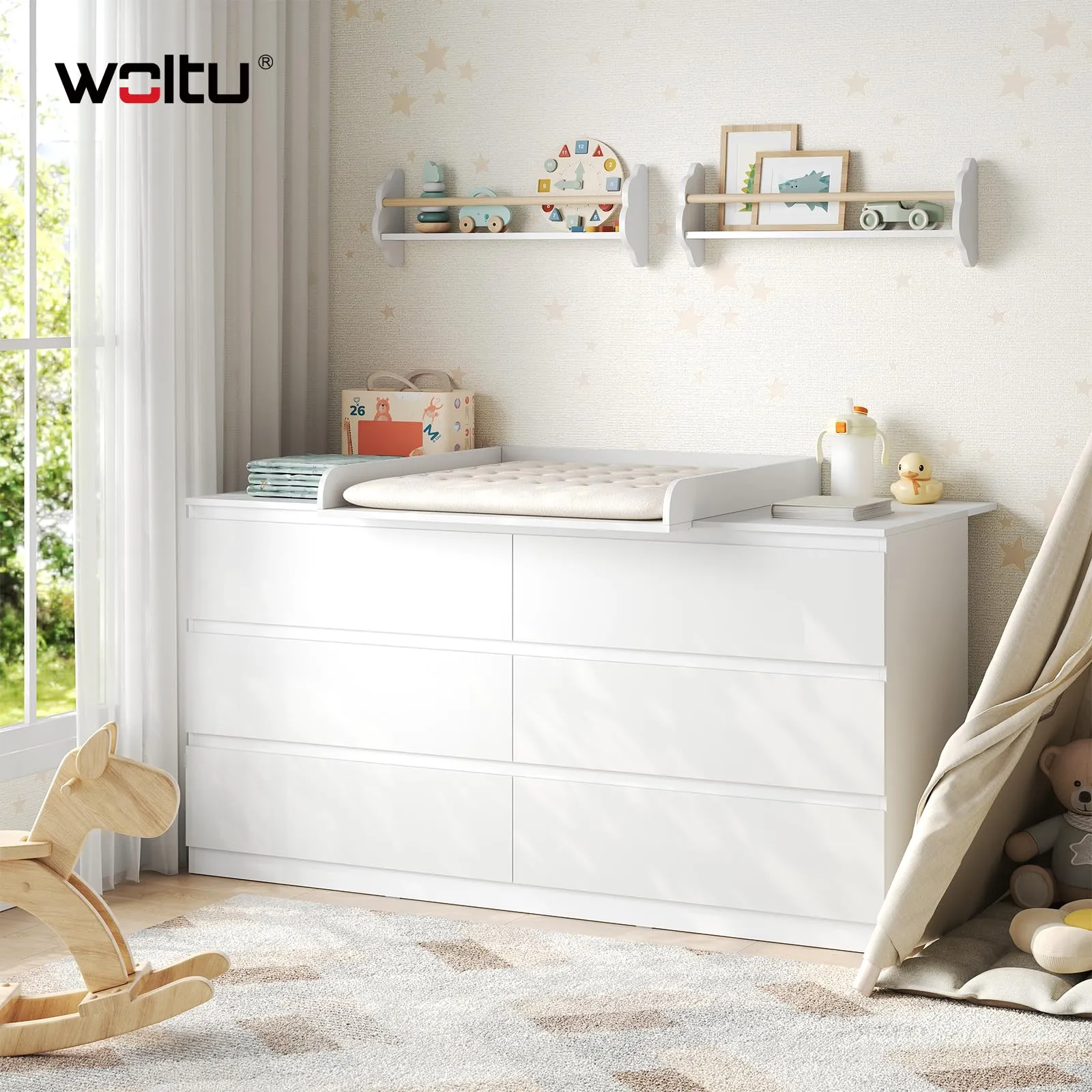 WOLTU Fasciatoio Universale per Cassettiera, 160x80x10 cm, Bianco - immagine 2