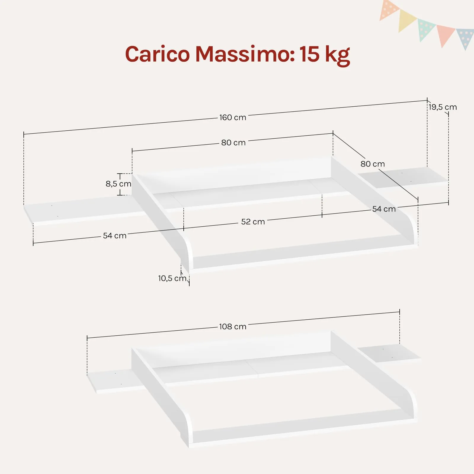 WOLTU Fasciatoio Universale per Cassettiera, 160x80x10 cm, Bianco - immagine 3