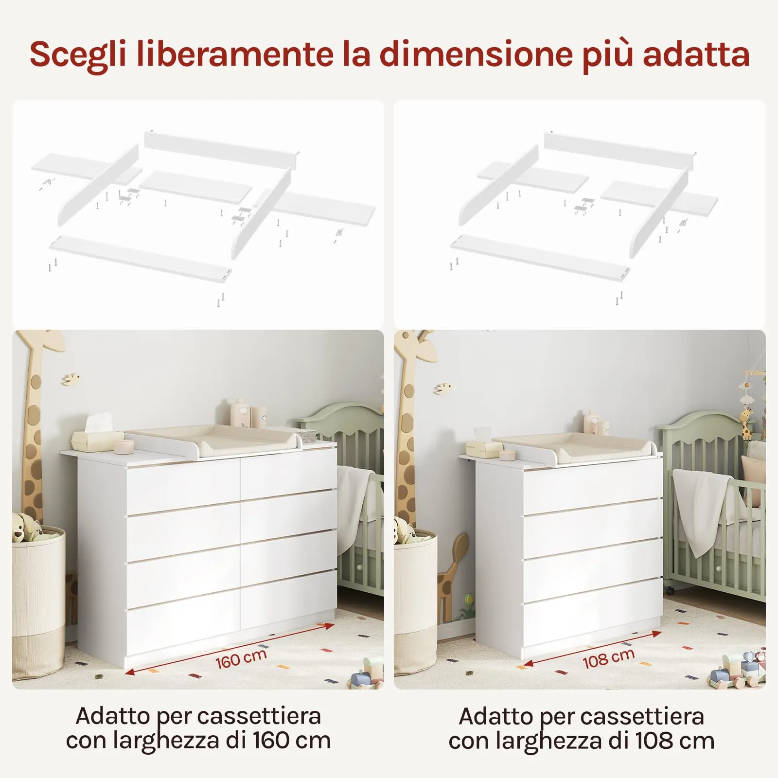 WOLTU Fasciatoio Universale per Cassettiera, 160x80x10 cm, Bianco - immagine 4
