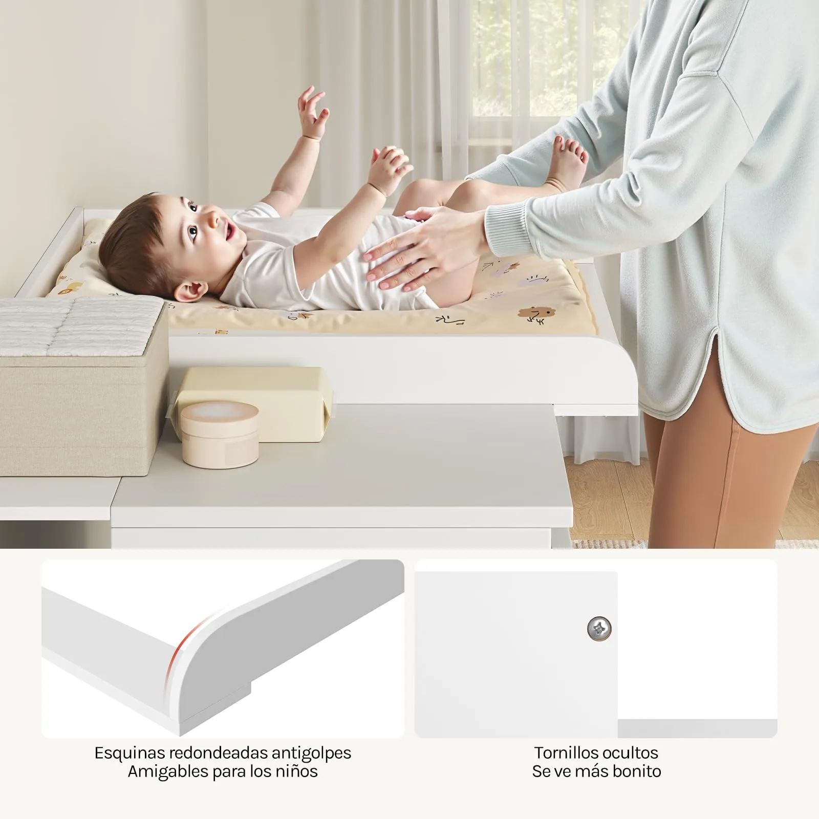 WOLTU Fasciatoio Universale per Cassettiera, 160x80x10 cm, Bianco - immagine 5