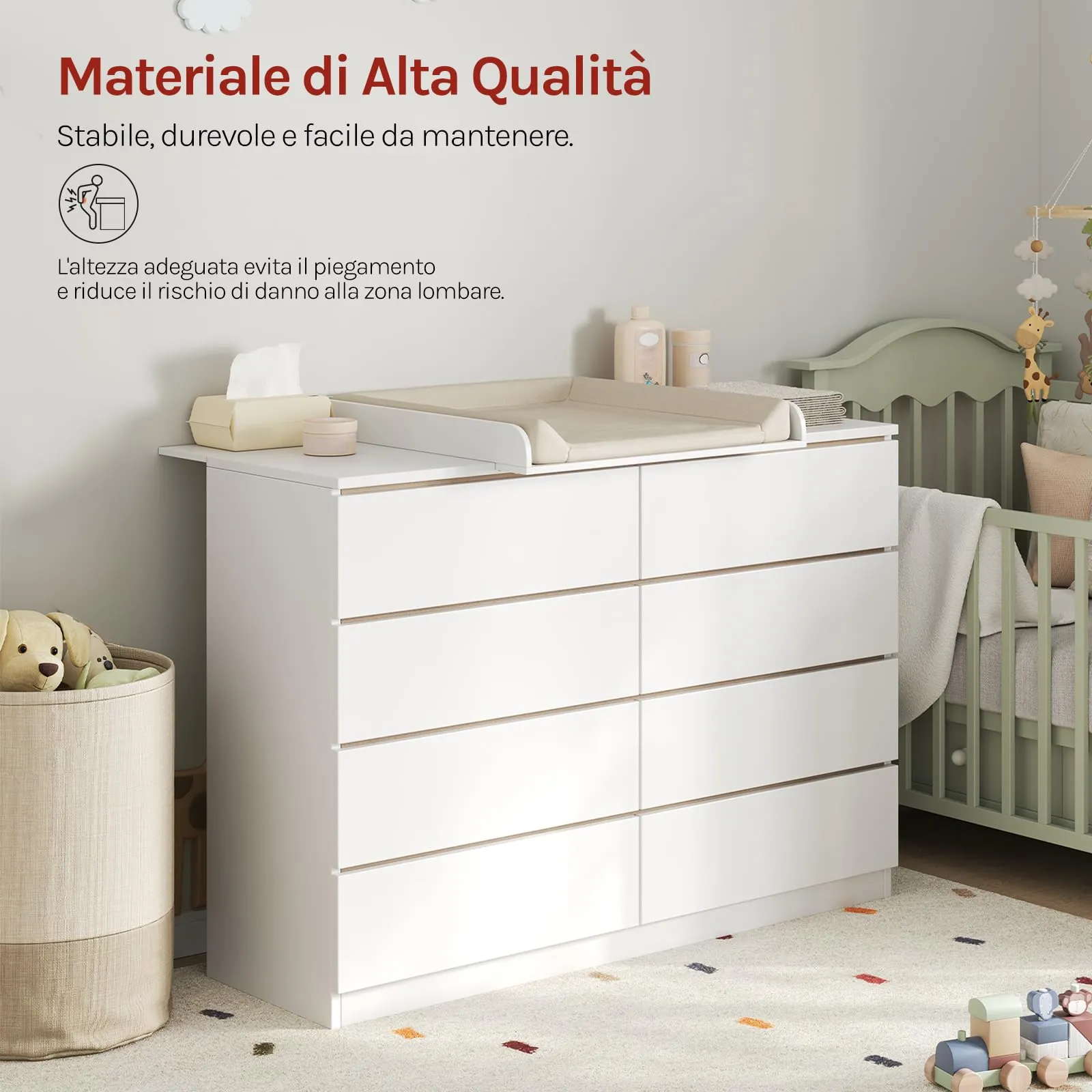 WOLTU Fasciatoio Universale per Cassettiera, 160x80x10 cm, Bianco - immagine 9