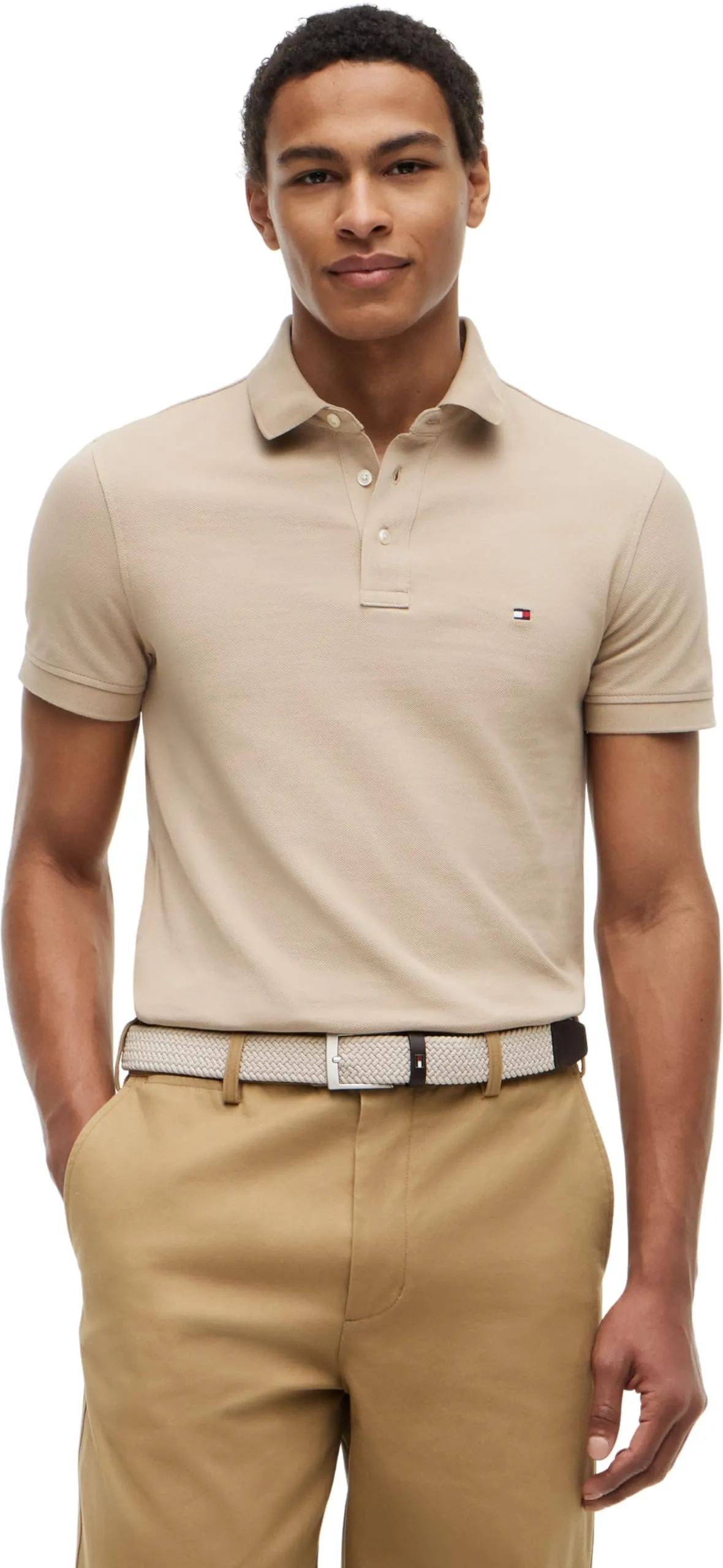 Tommy Hilfiger 1985 Slim Fit Men's Short Sleeve Polo Shirt, Beige (Batique Khaki), XS - immagine 1