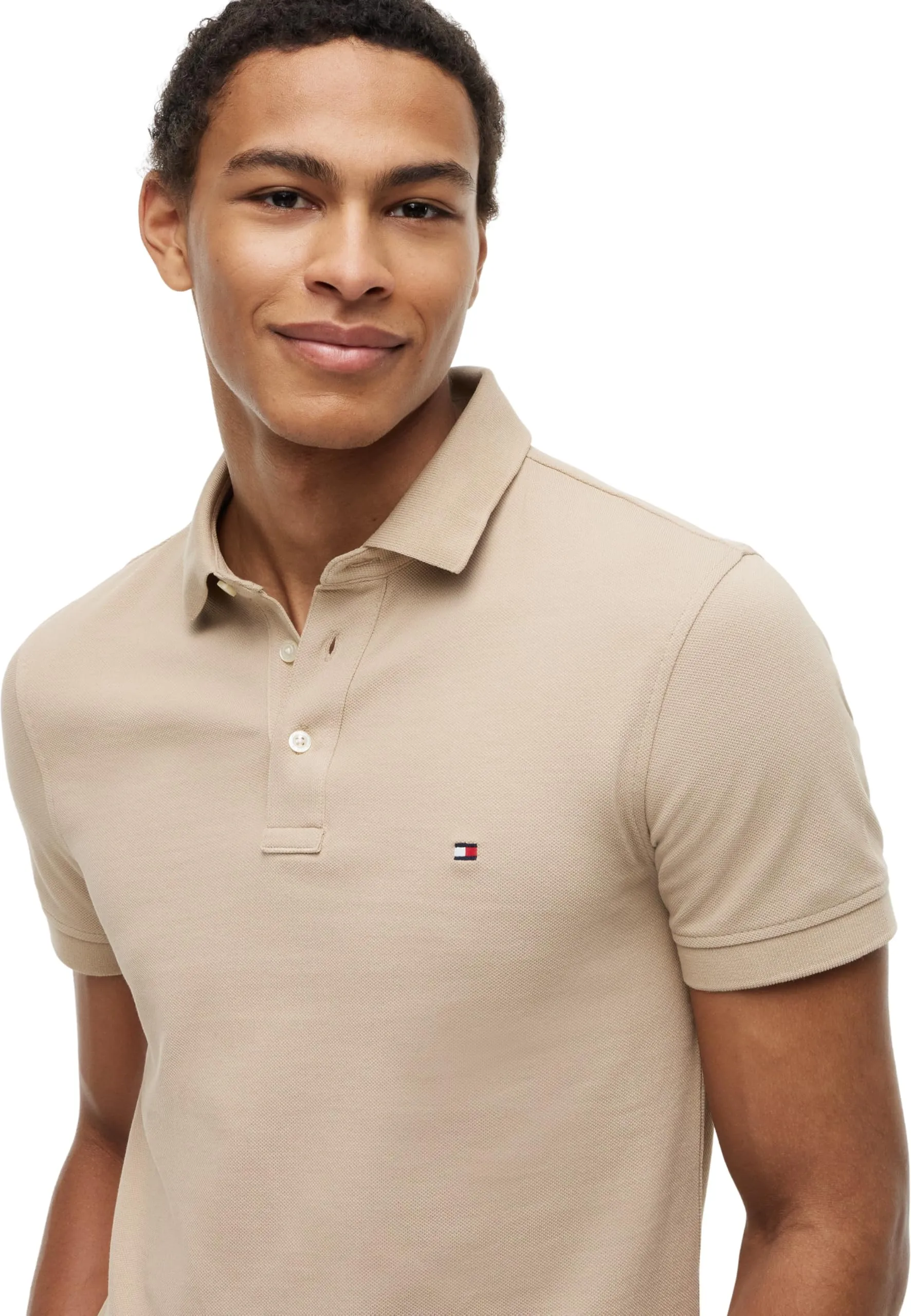 Tommy Hilfiger 1985 Slim Fit Men's Short Sleeve Polo Shirt, Beige (Batique Khaki), XS - immagine 4