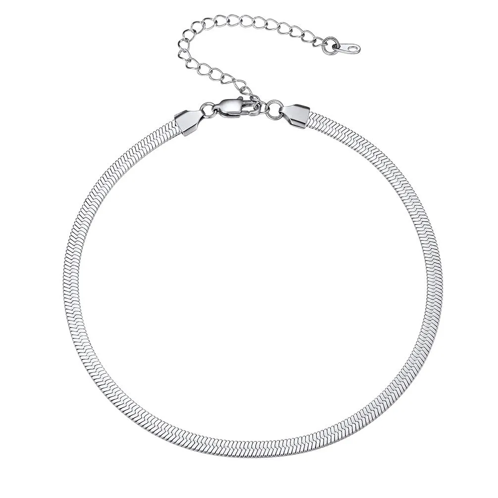 PROSTEEL Flat Snake Chain Choker for Women, 5mm, Adjustable Length 32-41 cm, Stainless Steel, Silver - immagine 1