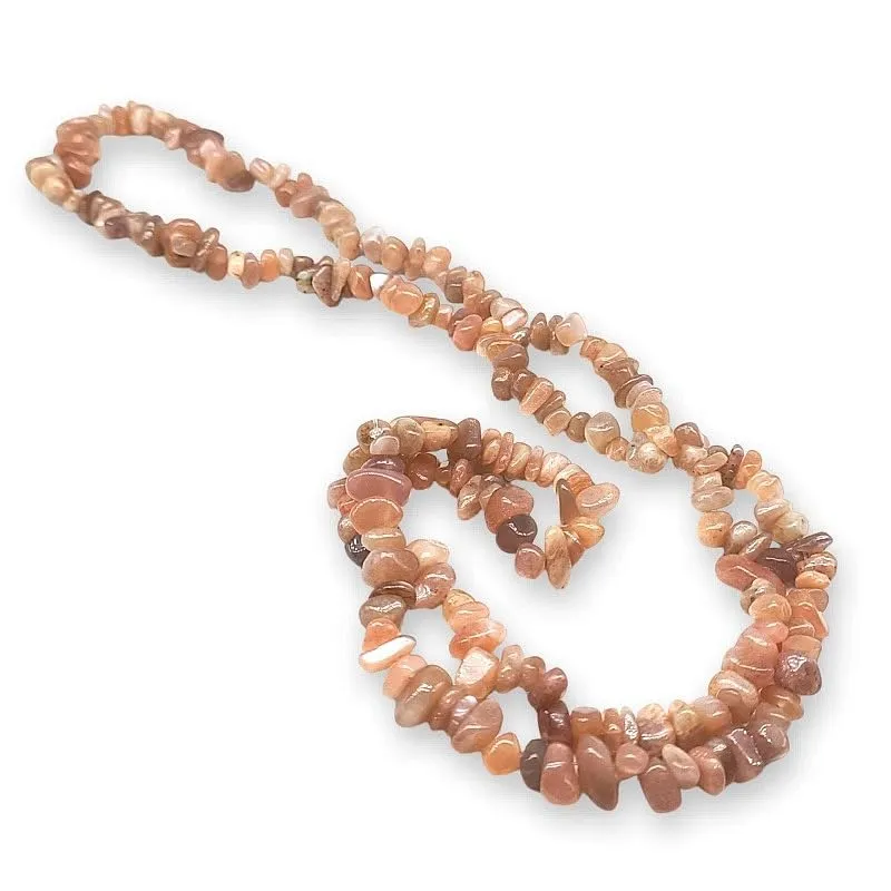 TENET Collana Chips in Pietre Naturali, Pietra di Luna Pesca, 84 cm - immagine 1