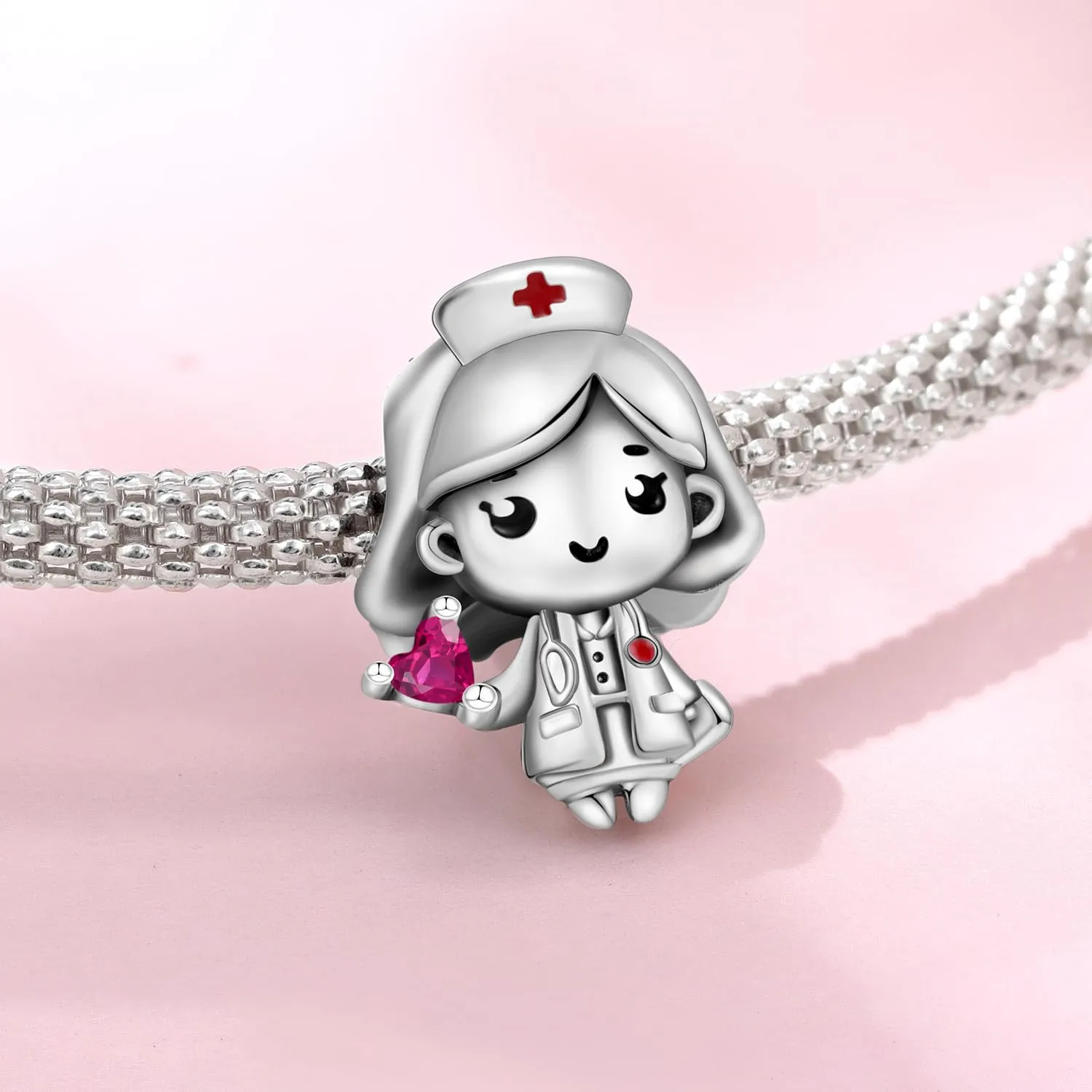 PANPOKI Charms in Argento 925 Tema Amore Infinito - Infermiera con Cuore, Madre e Figlia, Pendenti per Bracciali e Collane - immagine 3
