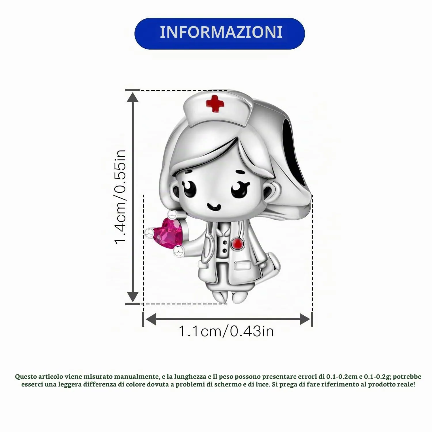 PANPOKI Charms in Argento 925 Tema Amore Infinito - Infermiera con Cuore, Madre e Figlia, Pendenti per Bracciali e Collane - immagine 4