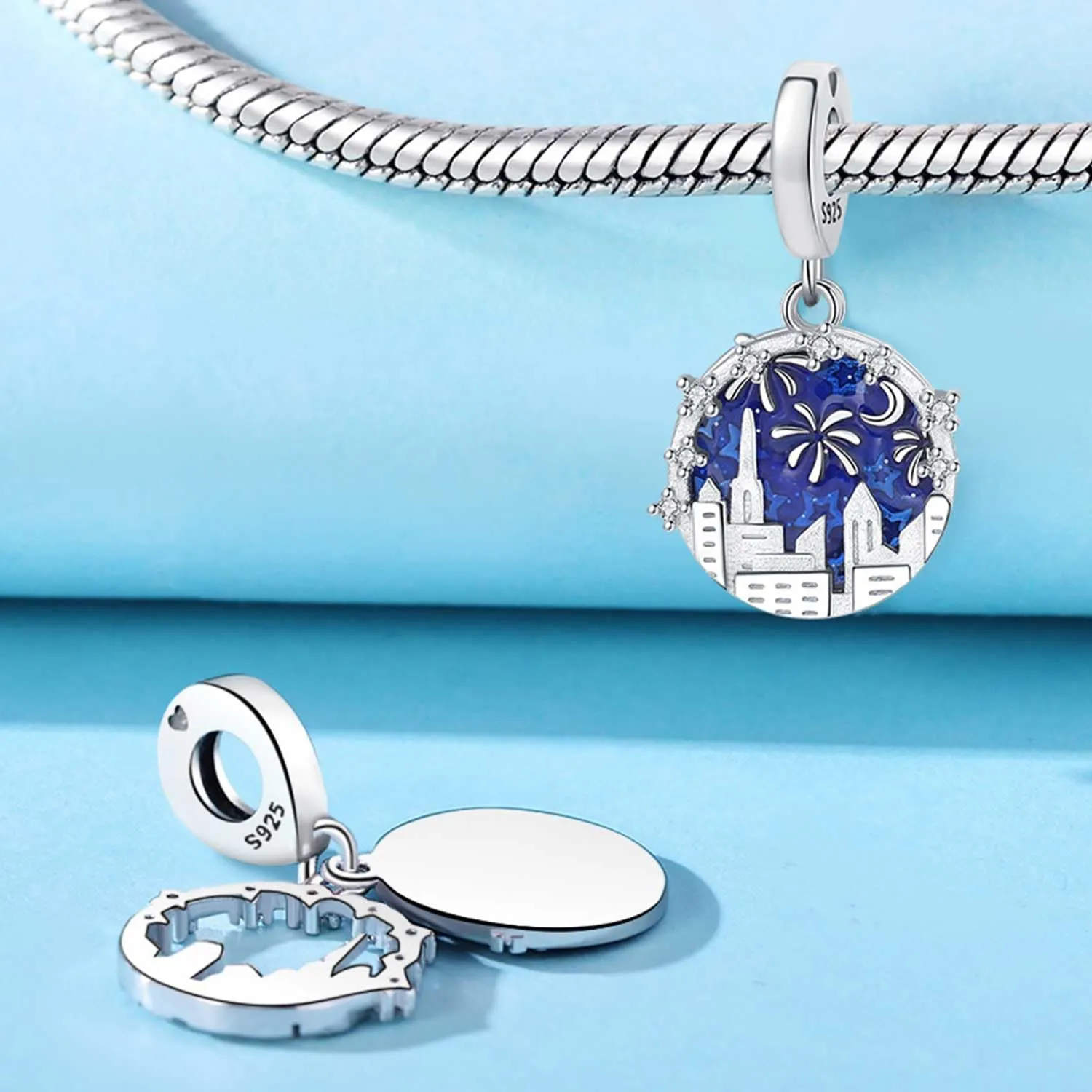 PANPOKI Charms Viaggio in Argento 925 - Big Ben Londra, Statua Libertà, Mongolfiera, Passaporto, Fotocamera - immagine 3