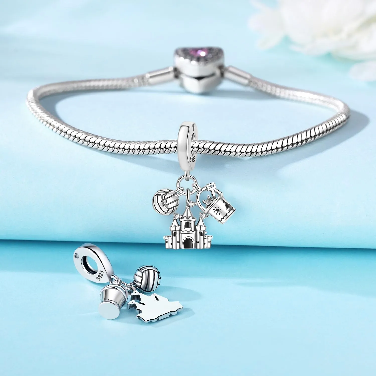 PANPOKI Charms Viaggio in Argento 925 - Big Ben Londra, Statua della Libertà, Mongolfiera, Passaporto, Fotocamera - immagine 2