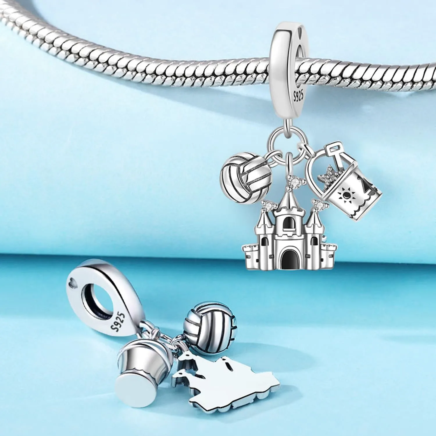 PANPOKI Charms Viaggio in Argento 925 - Big Ben Londra, Statua della Libertà, Mongolfiera, Passaporto, Fotocamera - immagine 3