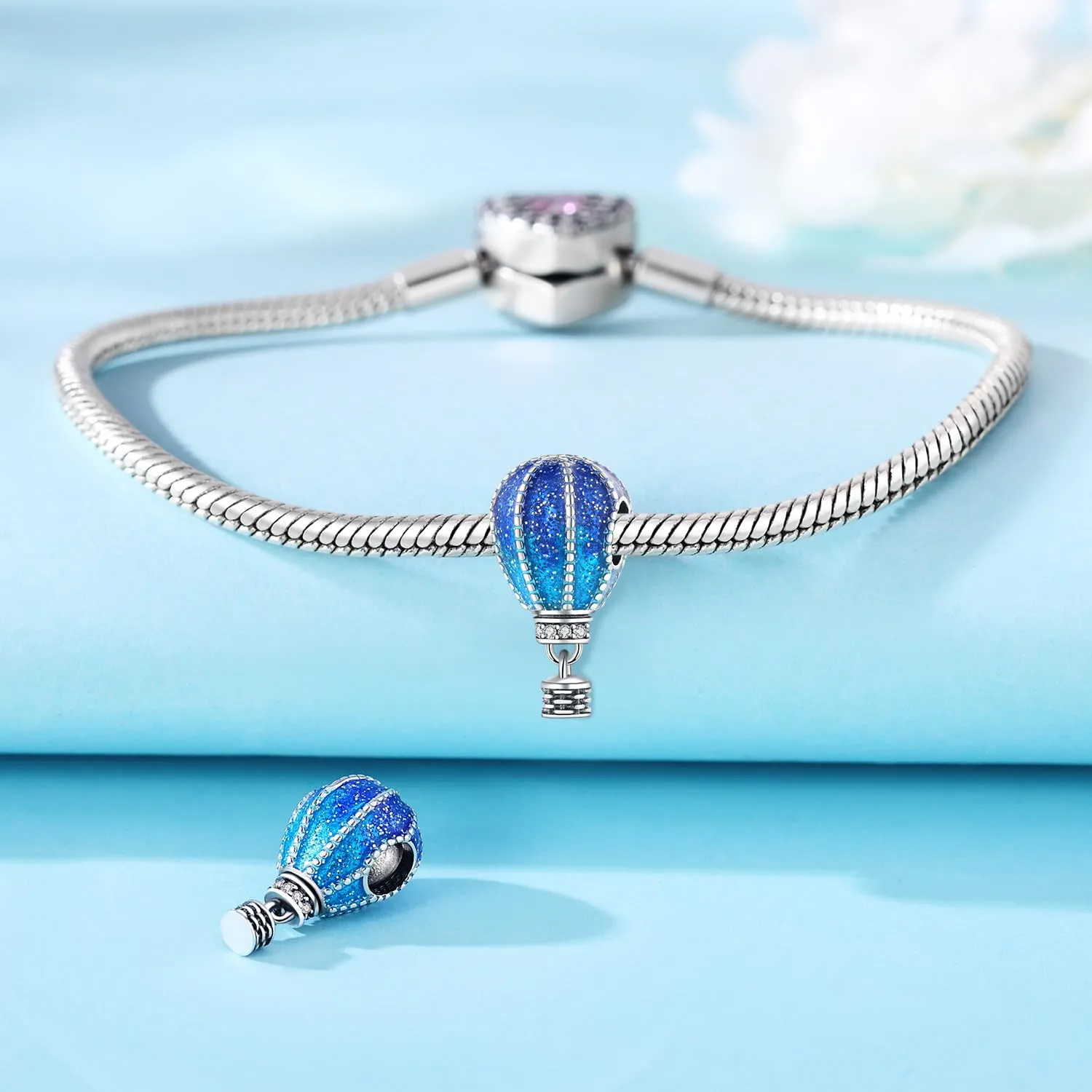 PANPOKI Charms Viaggio in Argento 925 - Big Ben, Statua della Libertà, Mongolfiera, Passaporto, Fotocamera - immagine 2