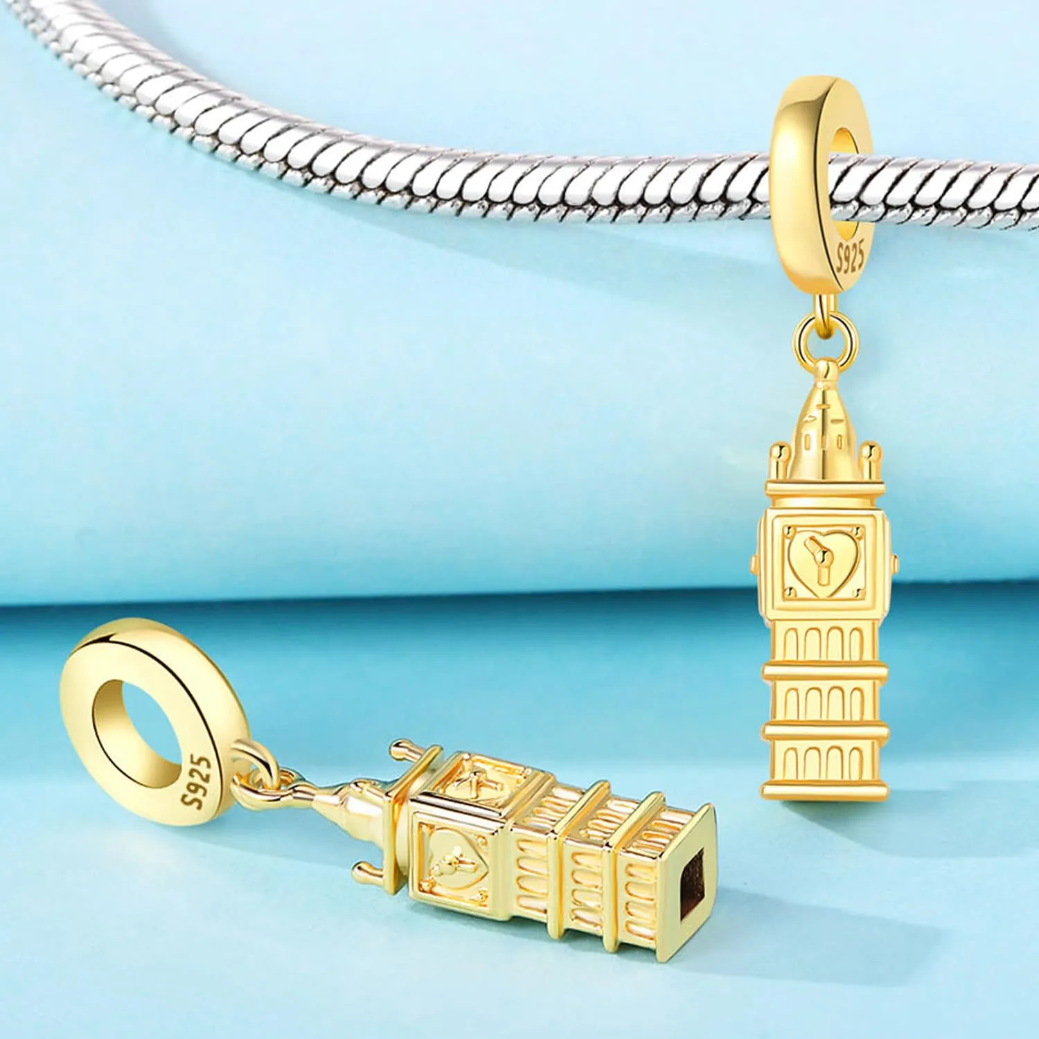 PANPOKI Charms Viaggio in Argento 925 - Big Ben Londra, Statua Libertà, Mongolfiera, Passaporto, Fotocamera - immagine 3