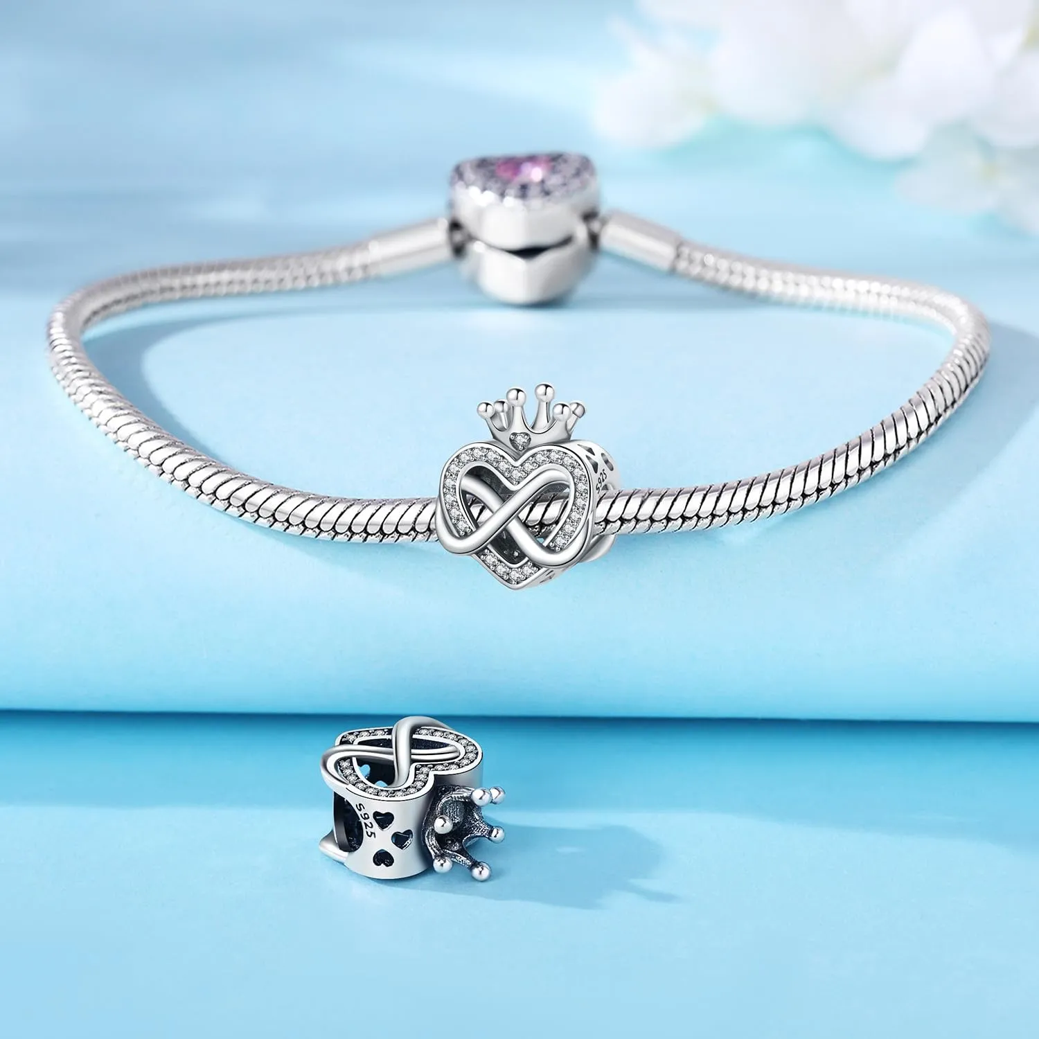 PANPOKI Charms in Argento 925 Tema Amore Infinito - Infermiera con Cuore, Madre e Figlia, Pendenti per Bracciali e Collane - immagine 2