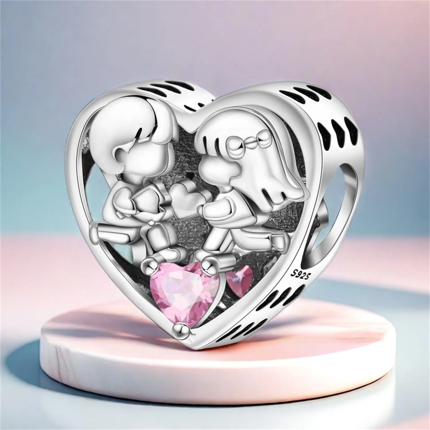 PANPOKI Charms in Argento 925 Tema Amore Infinito - Infermiera con Cuore, Madre e Figlia, Pendenti per Bracciali e Collane - immagine 3