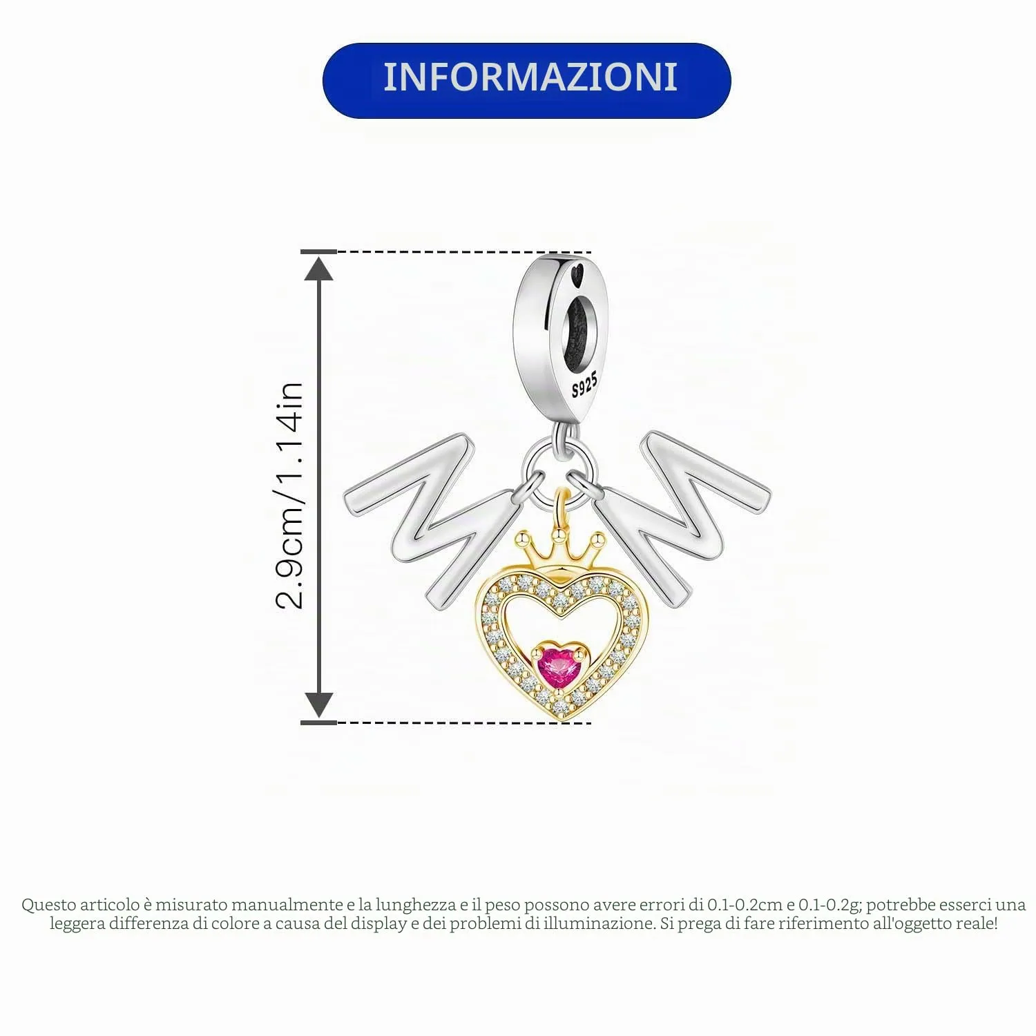PANPOKI Charms in Argento 925 Tema Amore Infinito - Infermiera con Cuore, Madre e Figlia, Pendenti per Bracciali e Collane - immagine 4