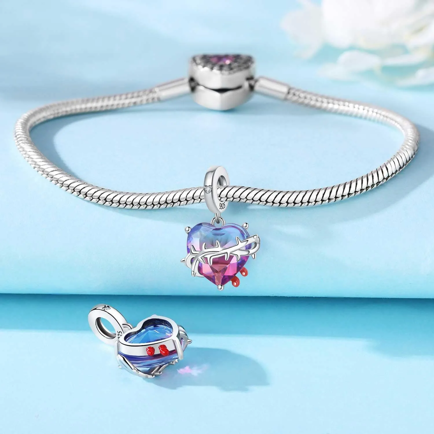 PANPOKI Charms in Argento 925 Tema Amore Infinito Infermiera con Cuore Madre e Figlia Pendenti per Bracciali e Collane - immagine 2