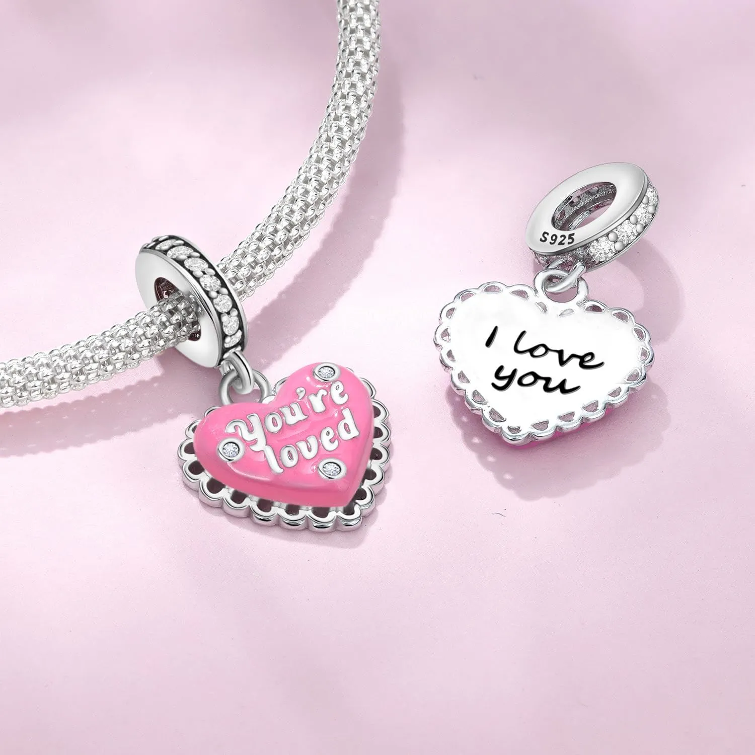 PANPOKI Charms in Argento 925 Tema Amore Infinito - Infermiera con Cuore, Madre e Figlia, Pendenti per Bracciali e Collane - immagine 3