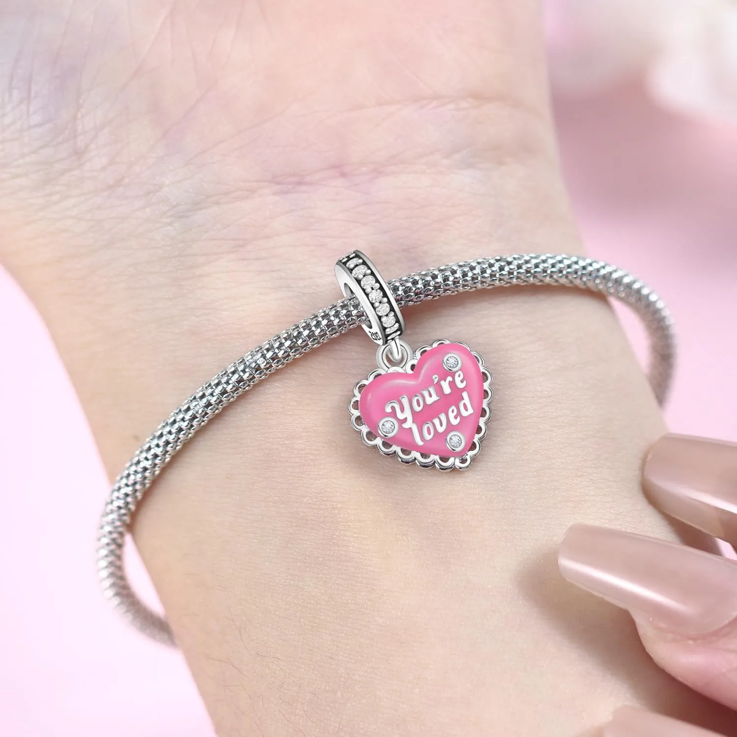 PANPOKI Charms in Argento 925 Tema Amore Infinito - Infermiera con Cuore, Madre e Figlia, Pendenti per Bracciali e Collane - immagine 5