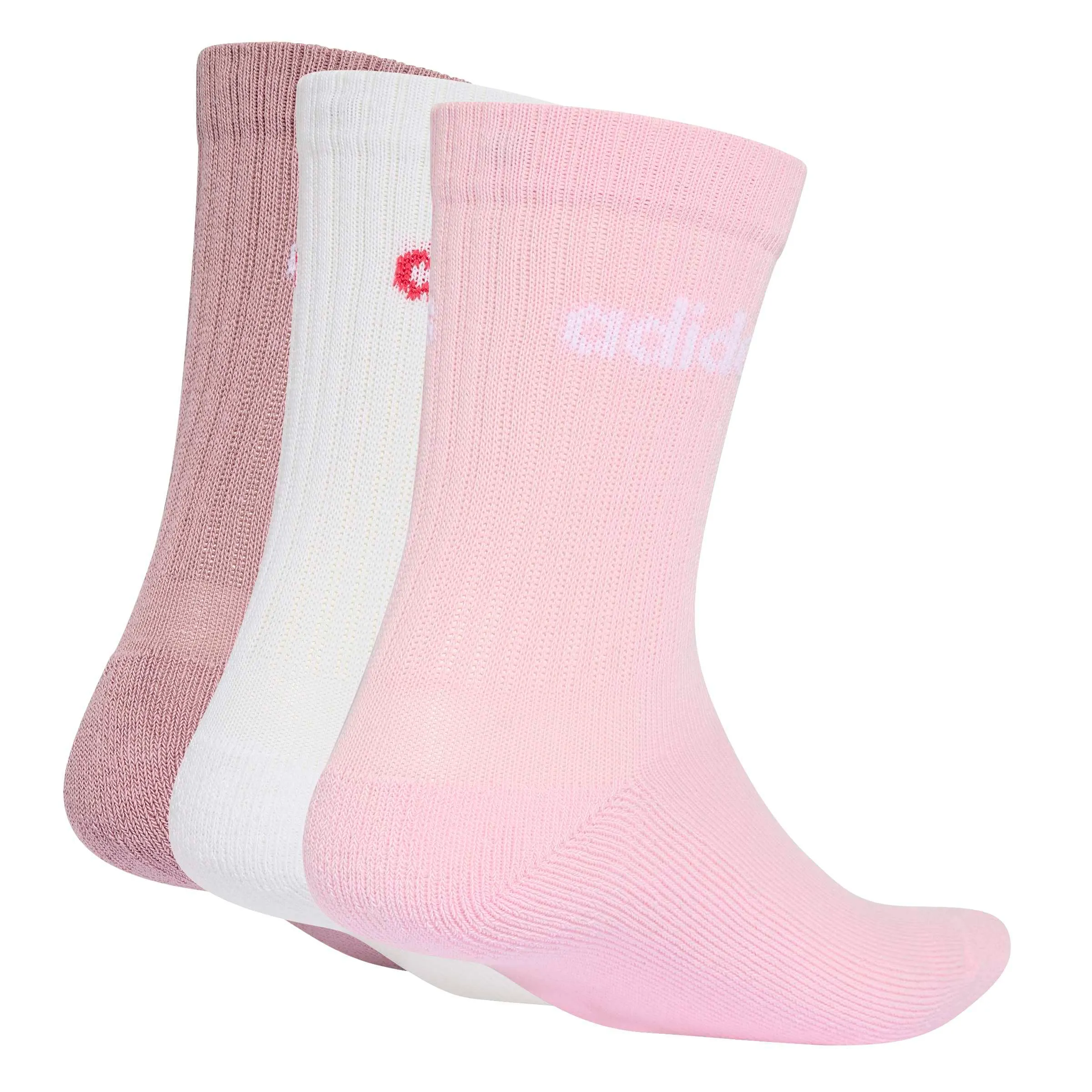 adidas Linear Crew Cushioned Socks, 3 Pairs, Magic Mauve/White/Clear Pink, M - immagine 2